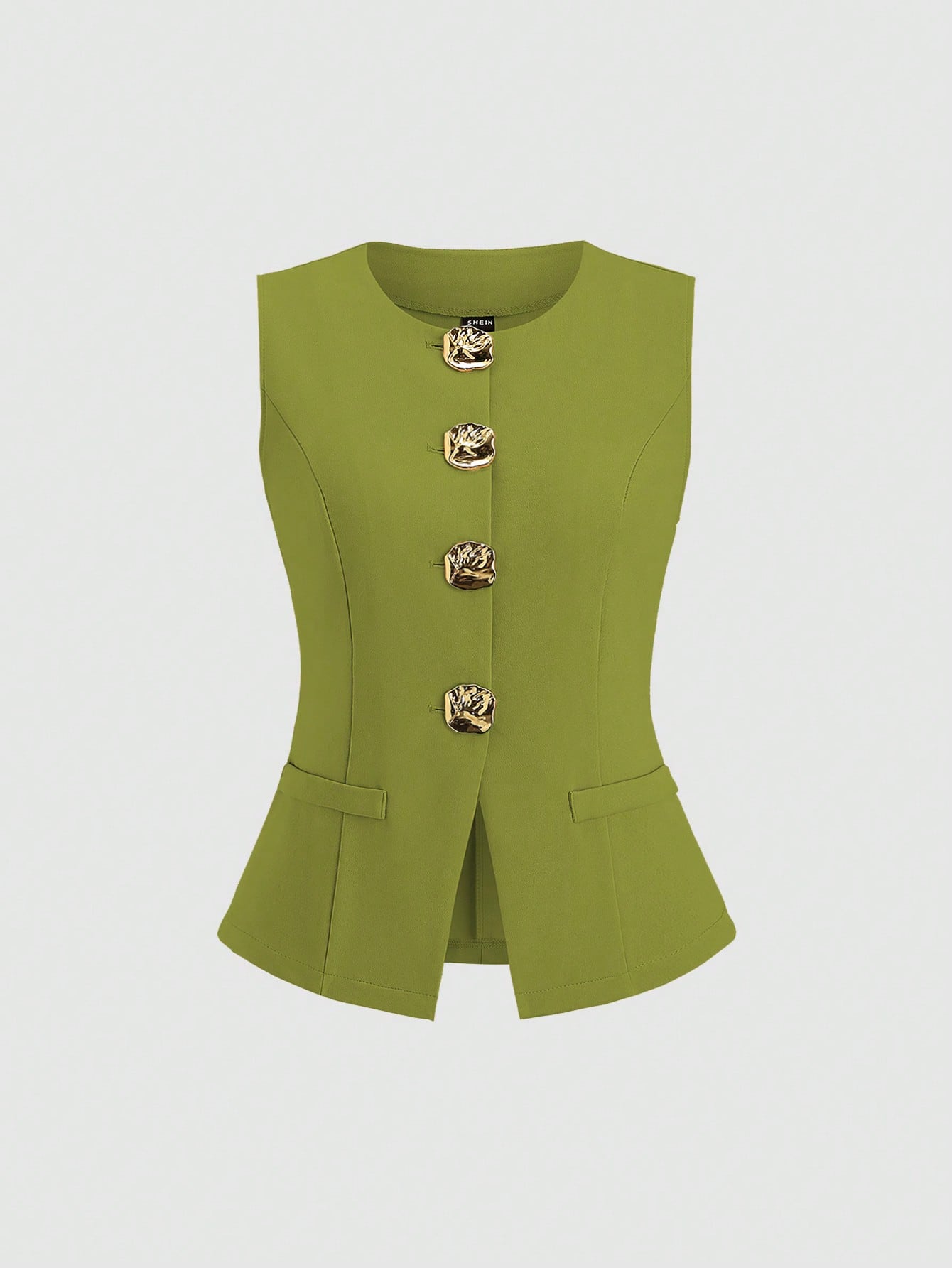 Sweetra Blazer sans manches basique de style français pour femmes avec boutons en métal, fin