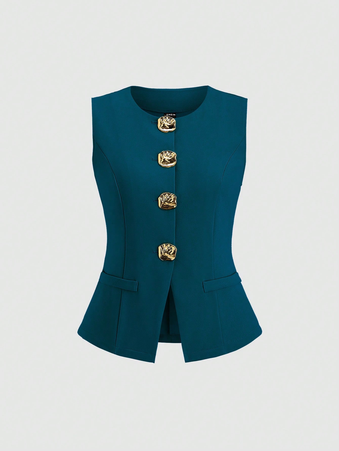 Sweetra Blazer sans manches basique de style français pour femmes avec boutons en métal, fin