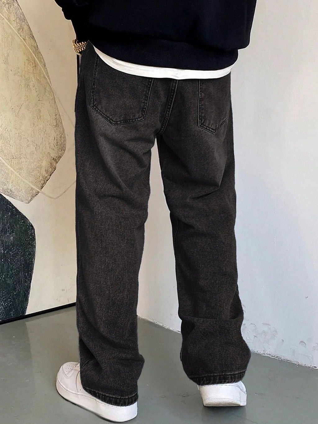 1 pièce Jeans à jambe large droite et ample délavé casual pour hommes, style japonais polyvalent