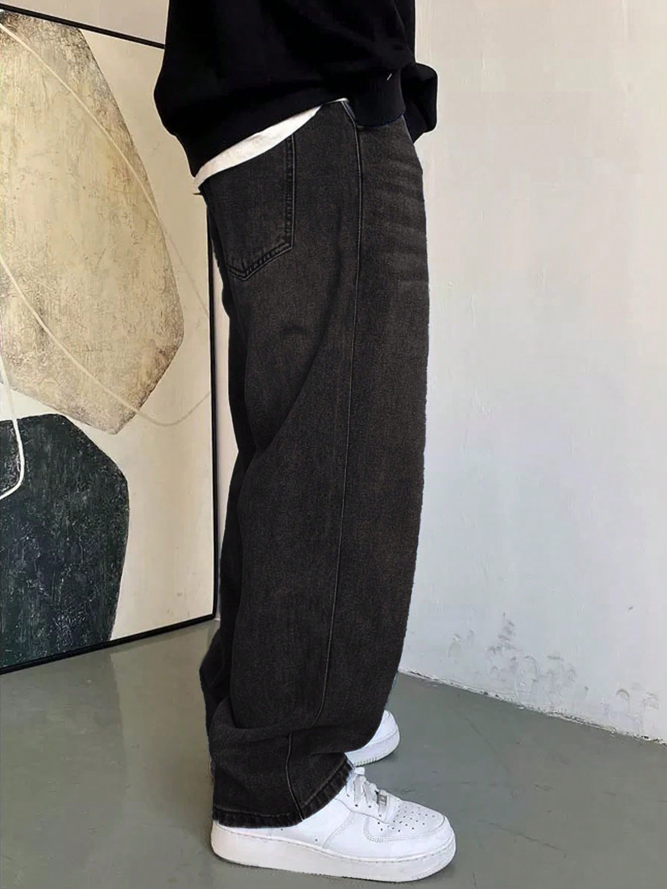 1 pièce Jeans à jambe large droite et ample délavé casual pour hommes, style japonais polyvalent