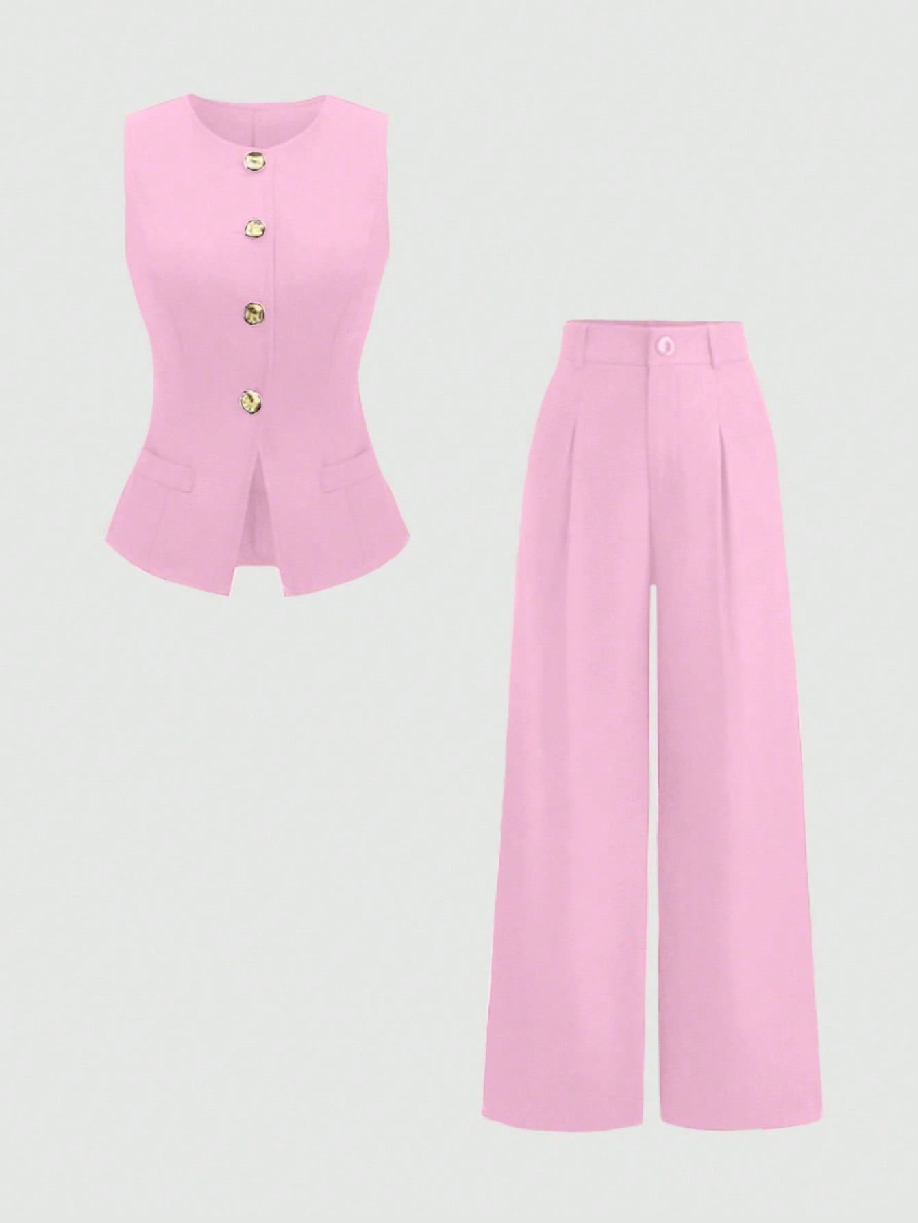 Sweetra Ensemble 2 pièces pour femmes, composé d'un gilet croisé et d'un pantalon large plissé
