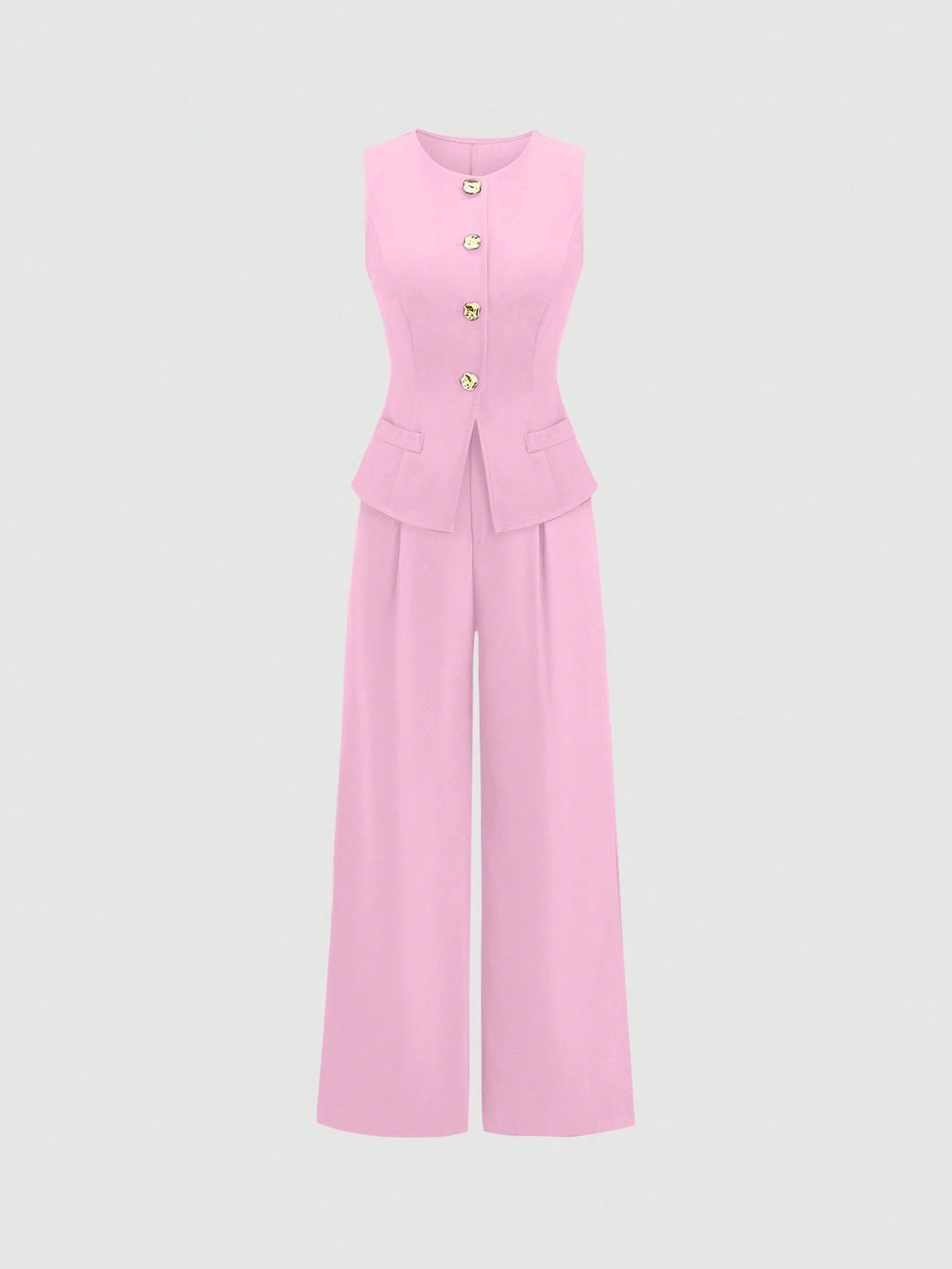 Sweetra Ensemble 2 pièces pour femmes, composé d'un gilet croisé et d'un pantalon large plissé
