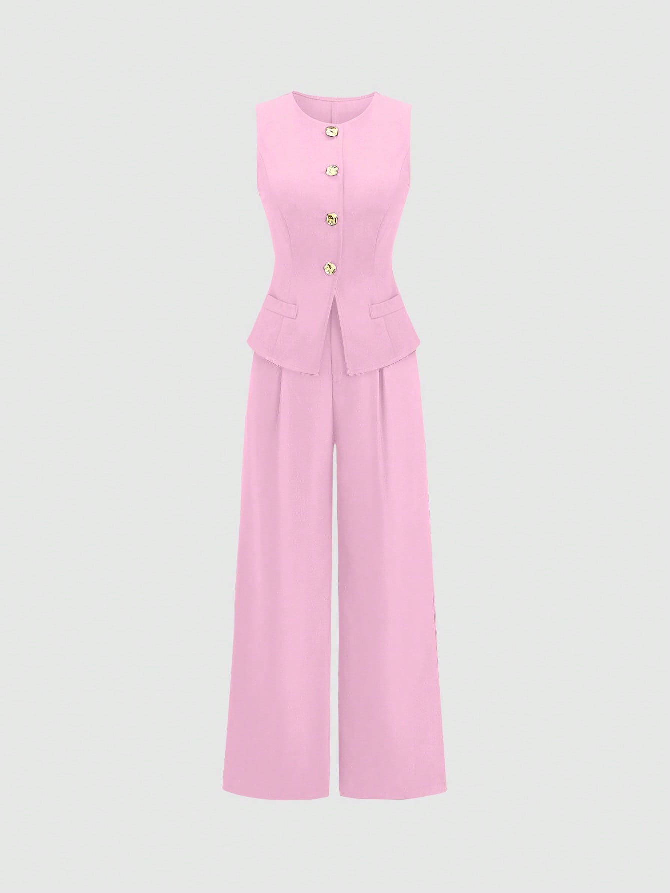 Sweetra Ensemble 2 pièces pour femmes, composé d'un gilet croisé et d'un pantalon large plissé