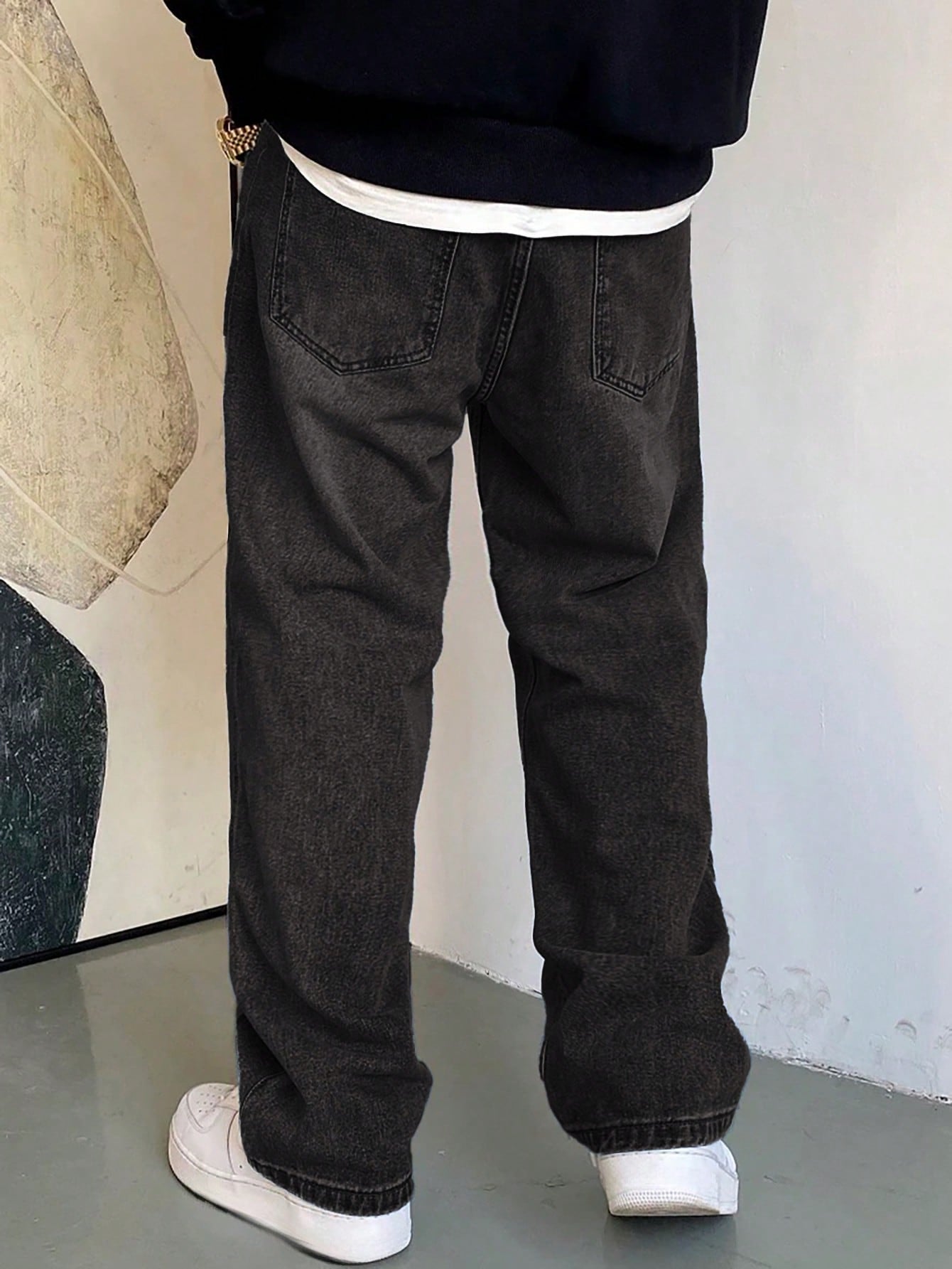 1 pièce Jeans à jambe large droite et ample délavé casual pour hommes, style japonais polyvalent