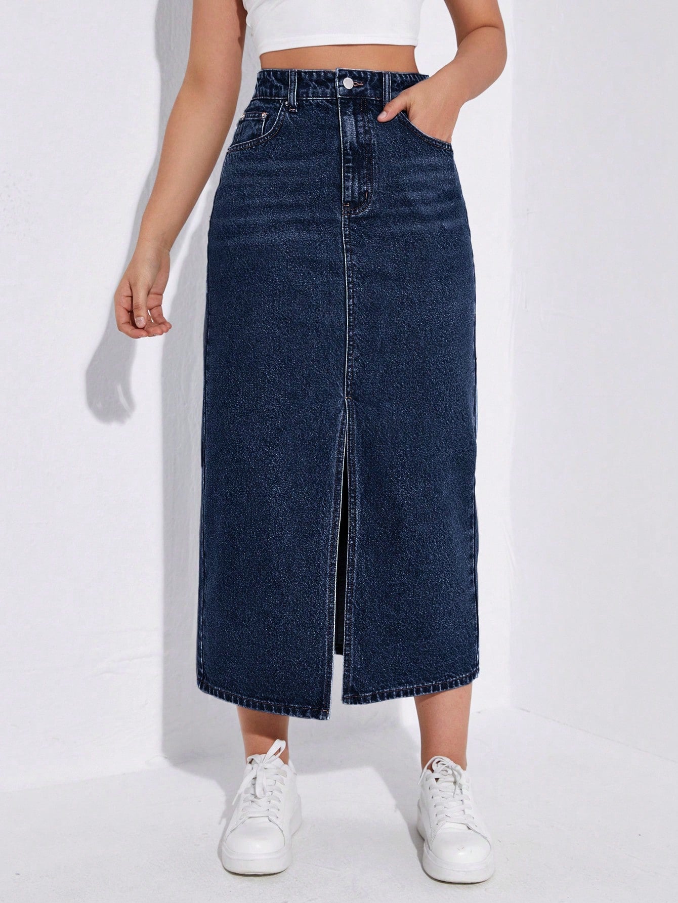 SHEIN EZwear Jupe en jean taille haute fendu