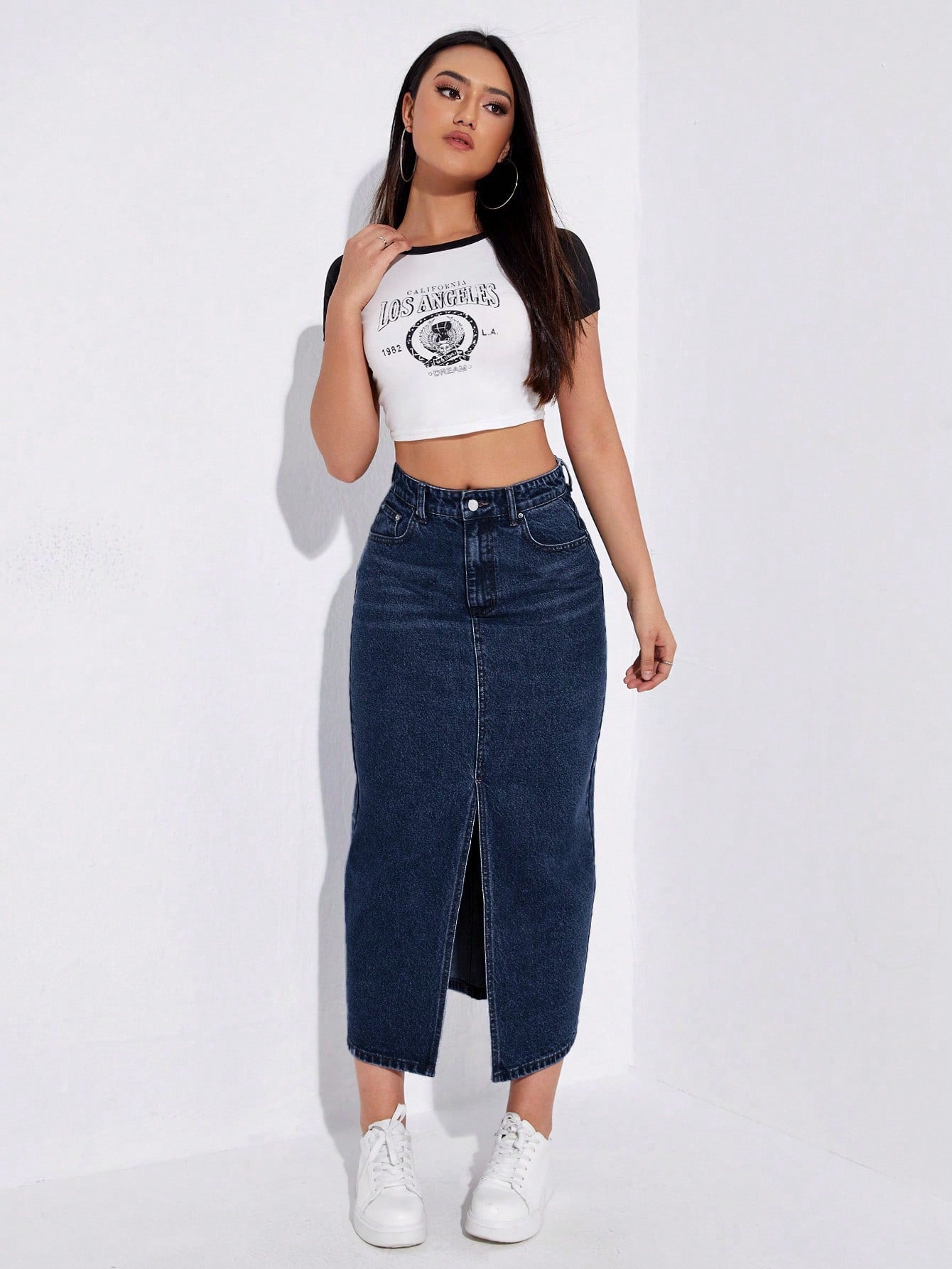 SHEIN EZwear Jupe en jean taille haute fendu