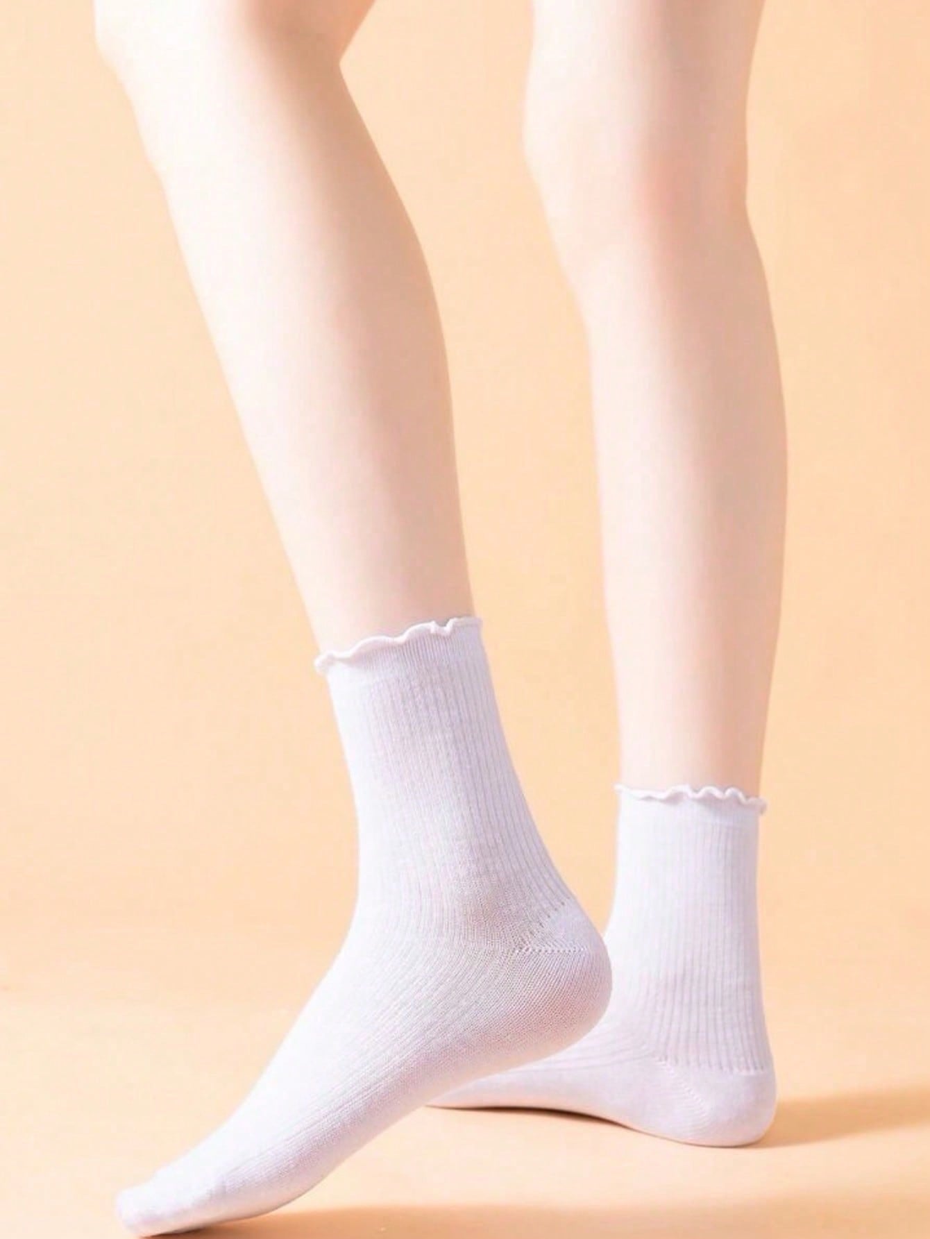 6 paires de chaussettes mi-mollet japonaises tendance, simples, au style universitaire britannique tendance, avec bordure en forme de champignon