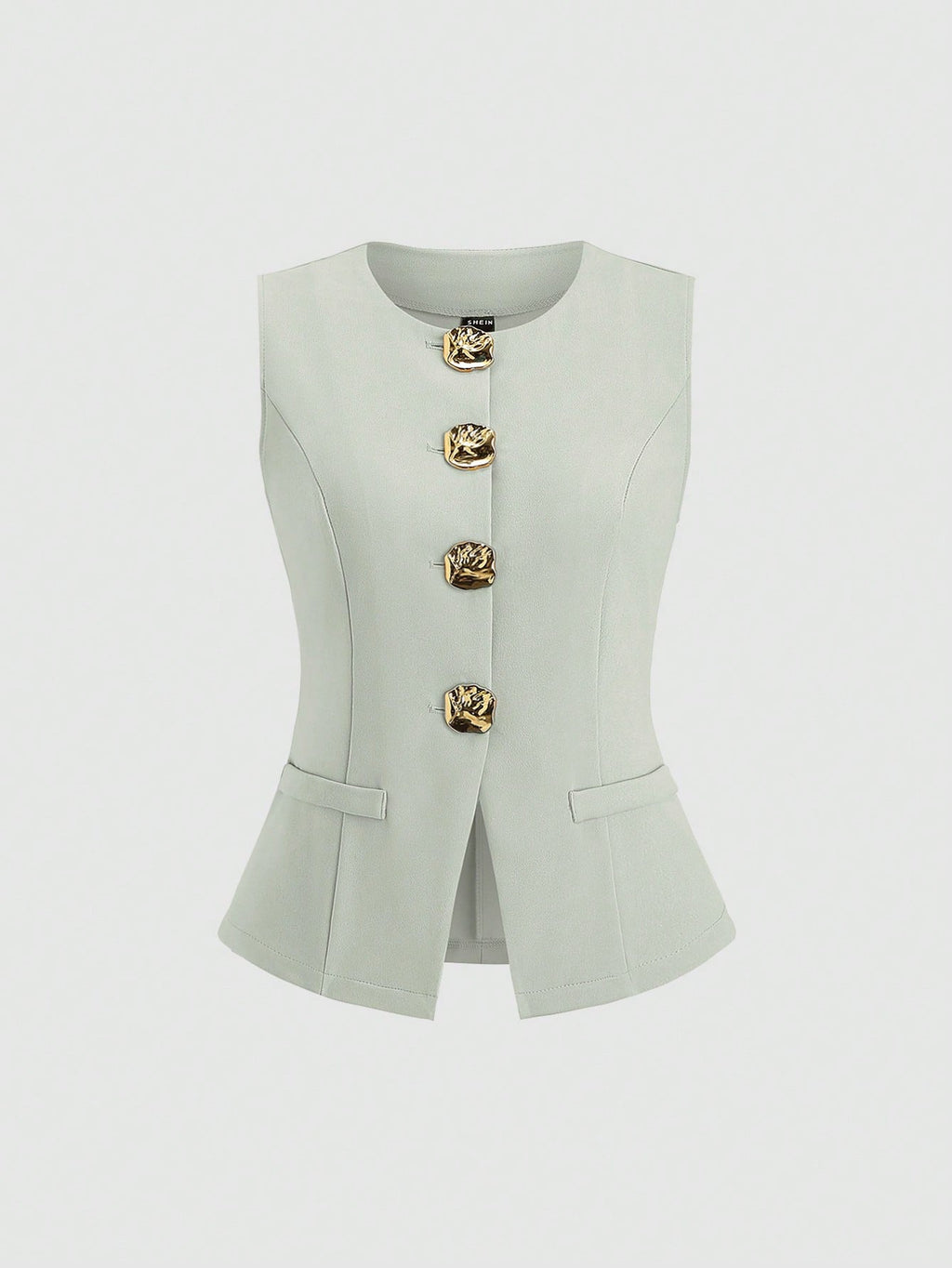Sweetra Blazer sans manches basique de style français pour femmes avec boutons en métal, fin