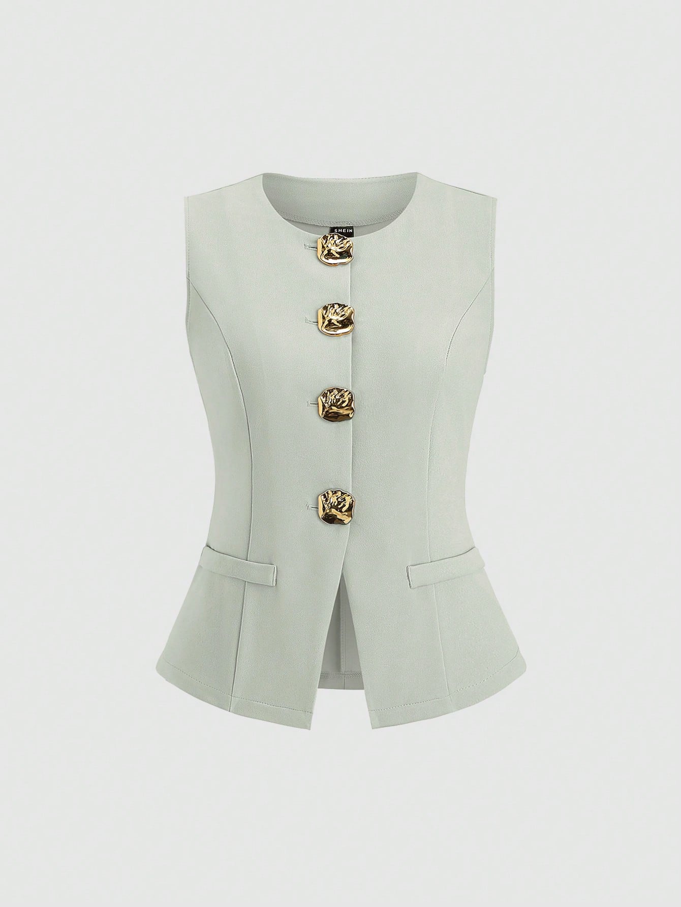 Sweetra Blazer sans manches basique de style français pour femmes avec boutons en métal, fin