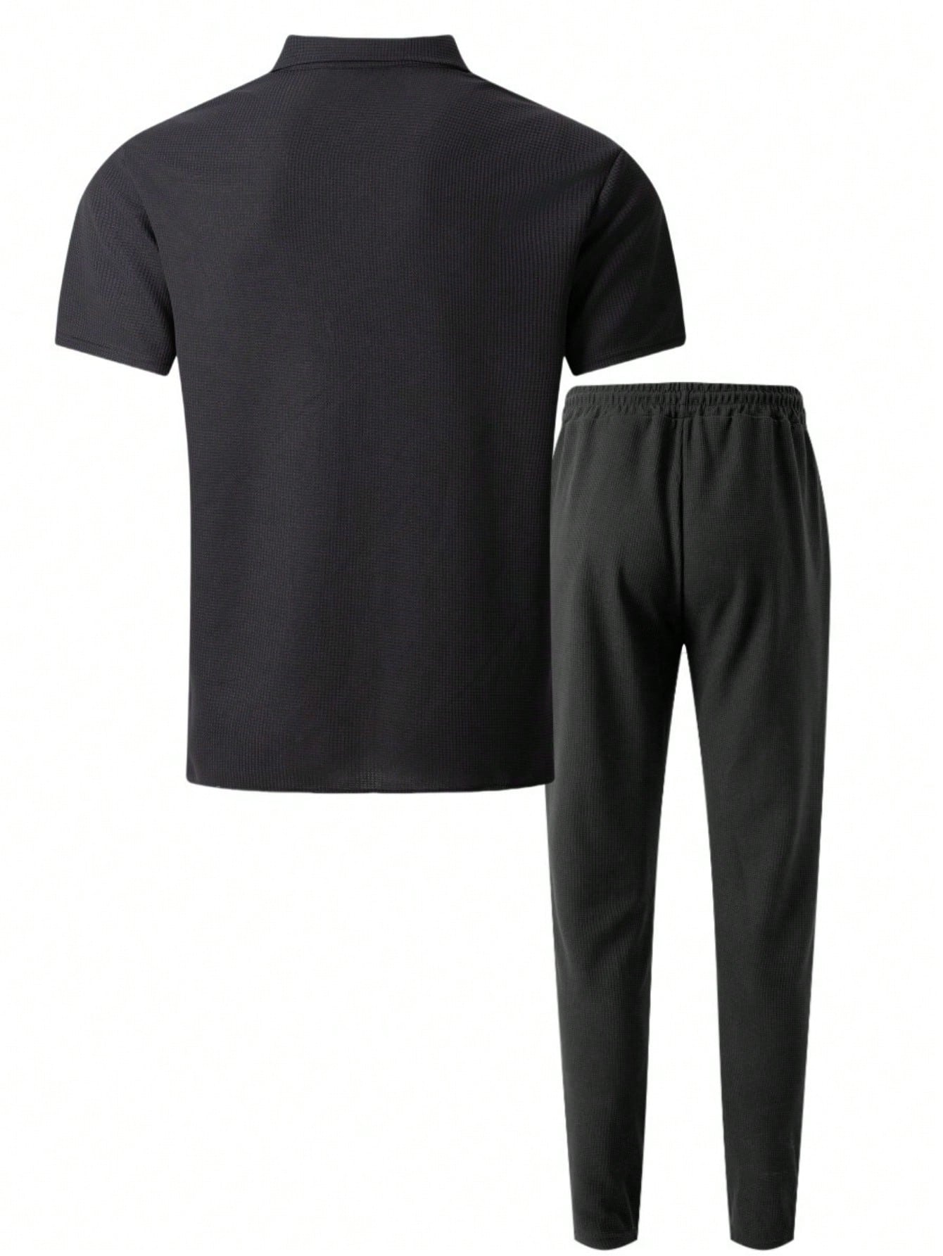 2 pièces Chemise décontractée mode homme avec boutons argentés contrastants, grandes poches et col châle + pantalon, tenue de printemps/été