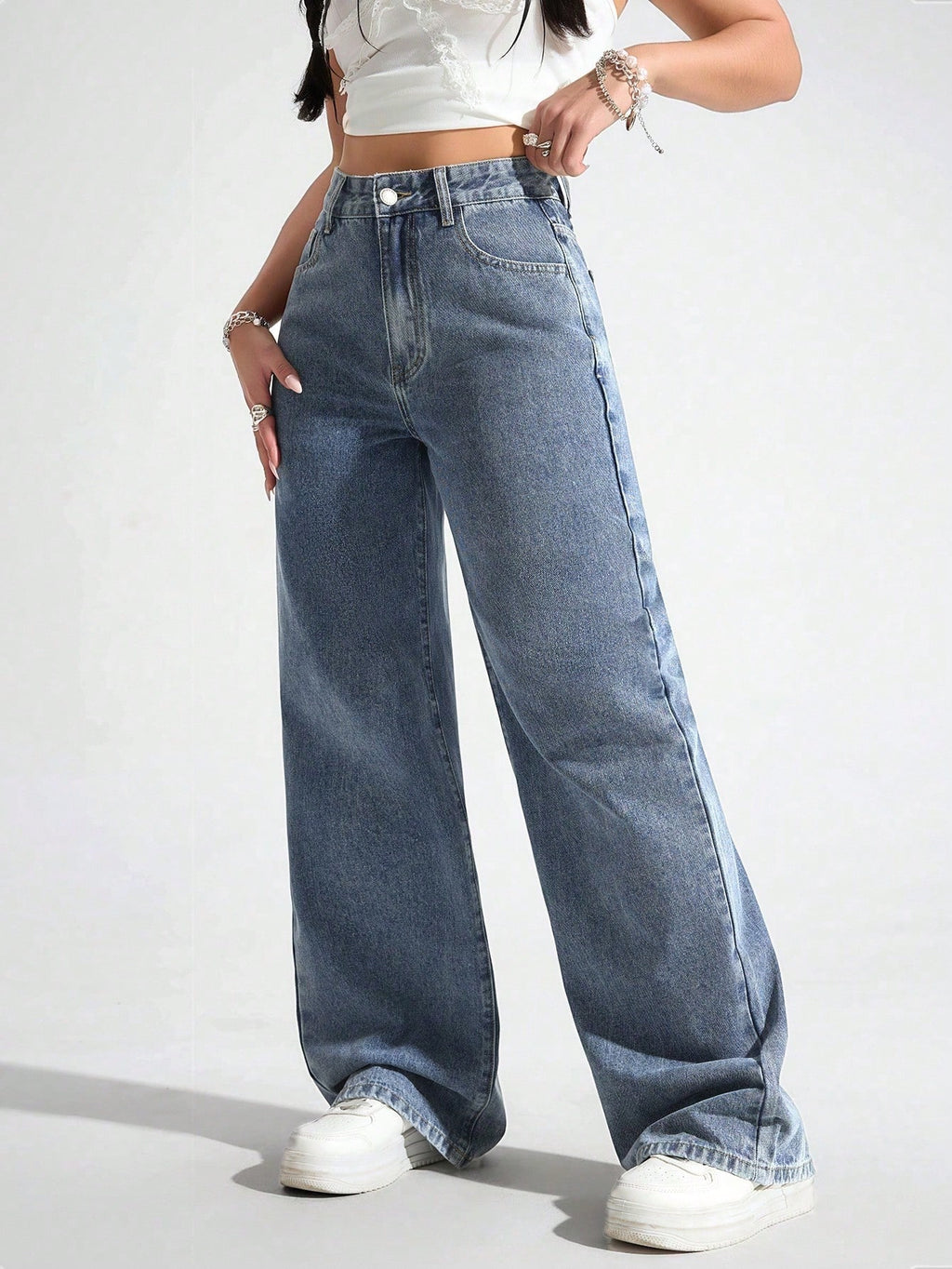 SHEIN EZwear Jean Droit Taille Haute