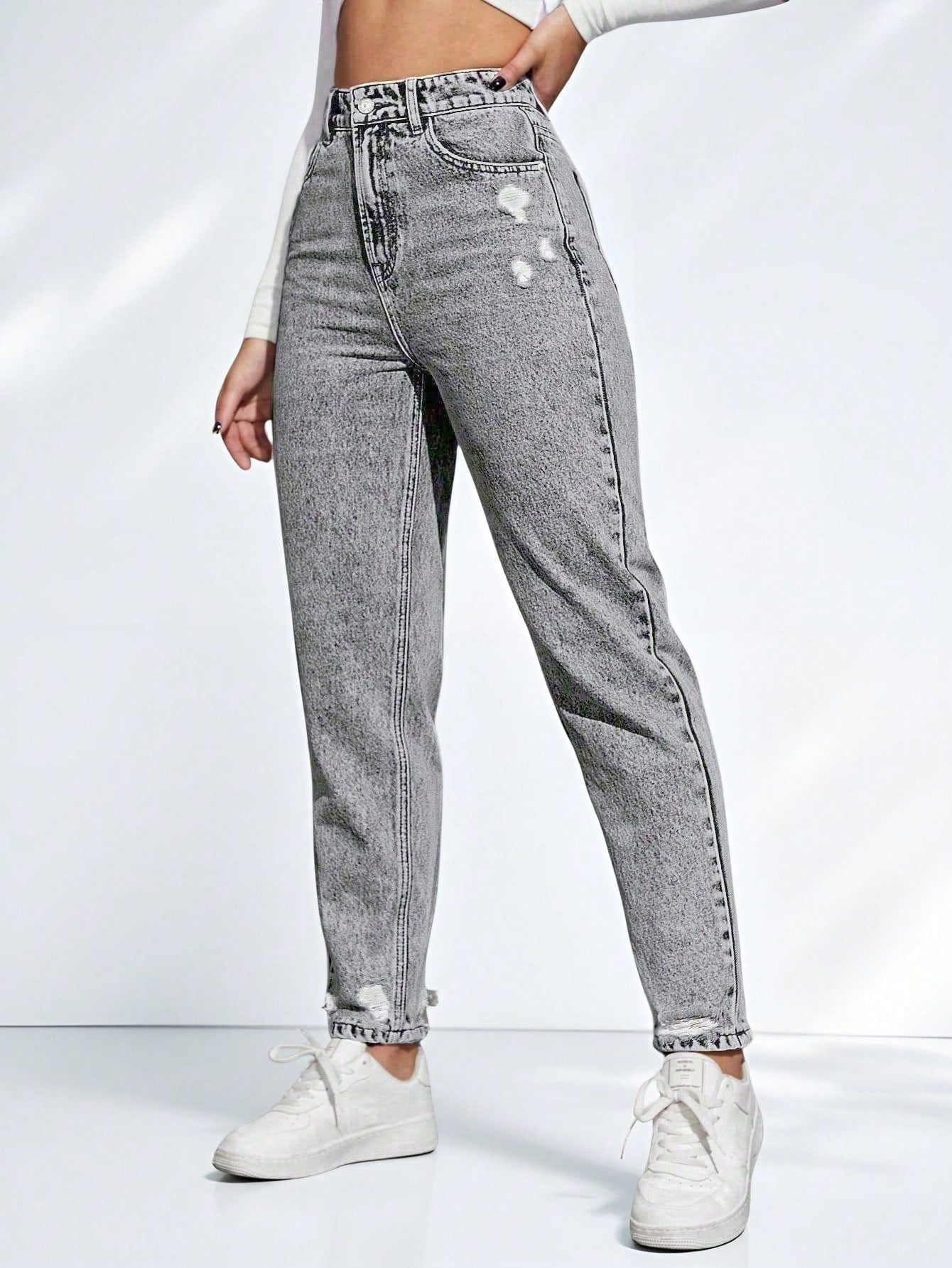 SHEIN EZwear Jeans décontractés polyvalents en denim avec jambes fuselées et poches pour femmes