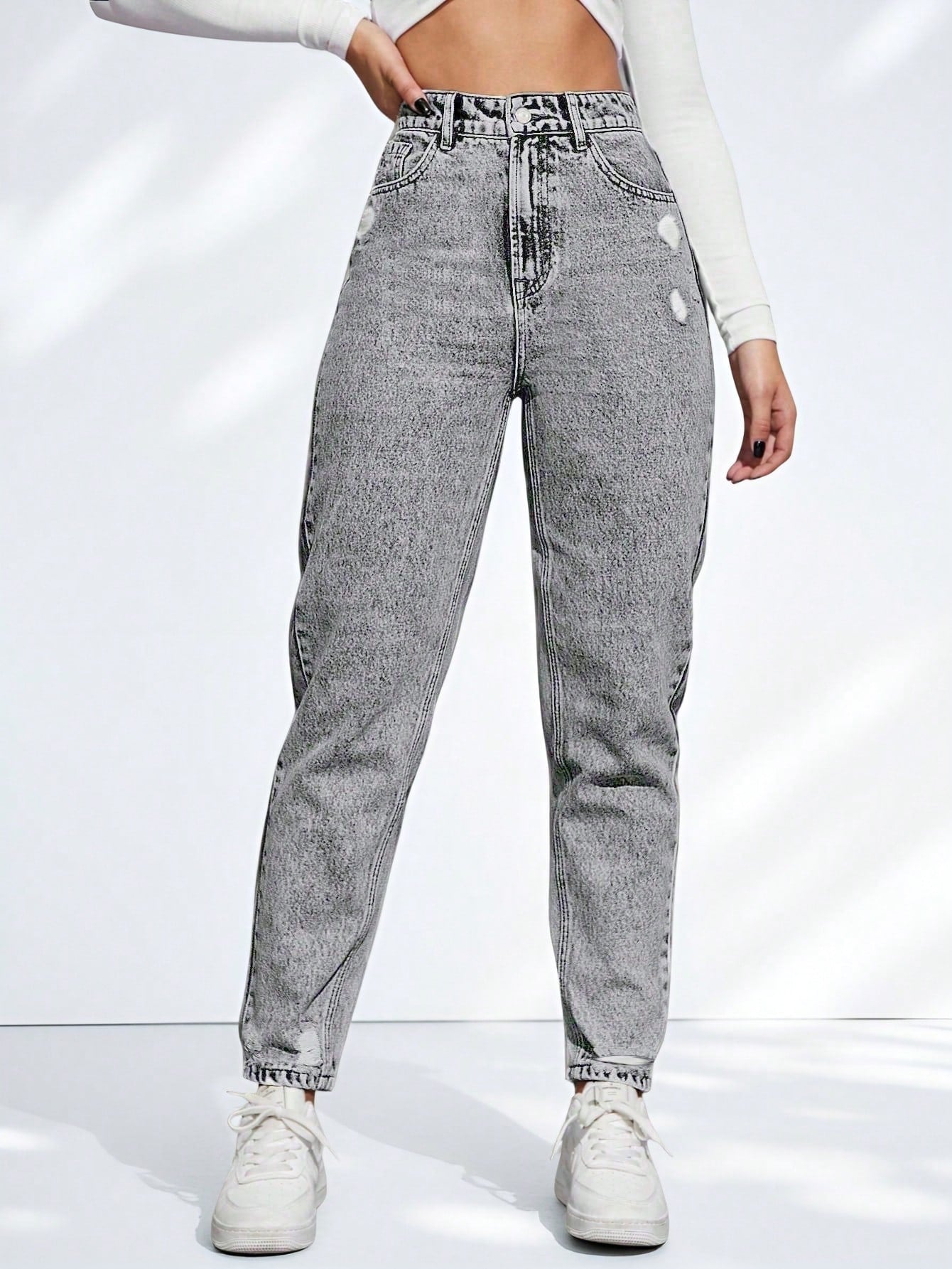 SHEIN EZwear Jeans décontractés polyvalents en denim avec jambes fuselées et poches pour femmes