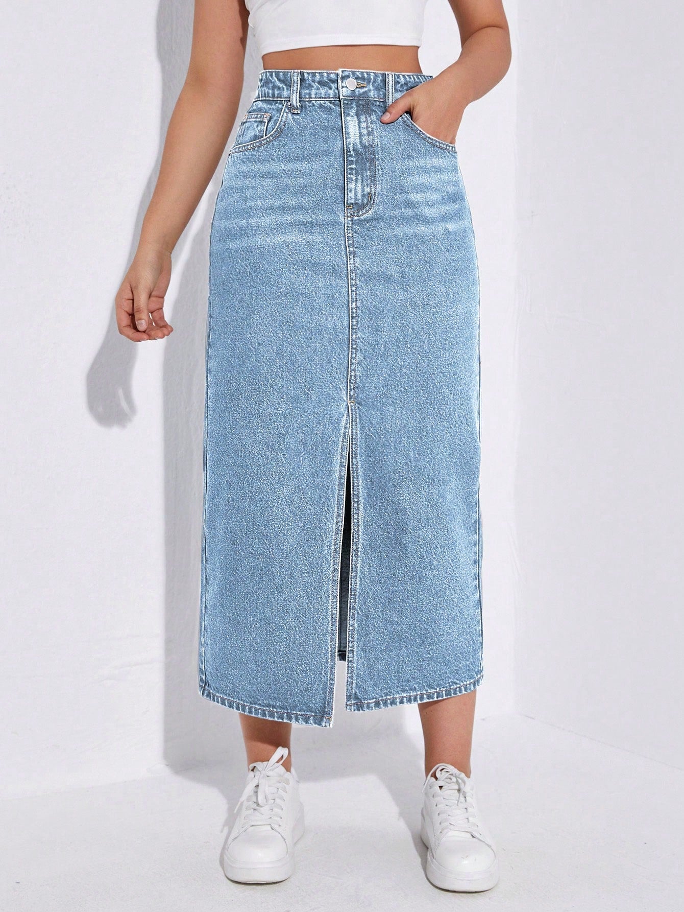 SHEIN EZwear Jupe en jean taille haute fendu