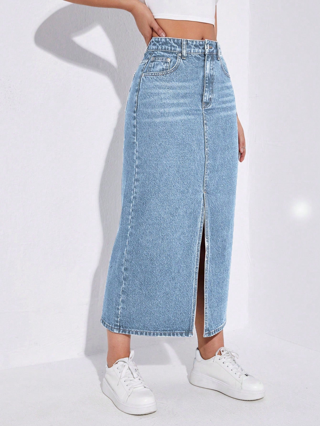 SHEIN EZwear Jupe en jean taille haute fendu