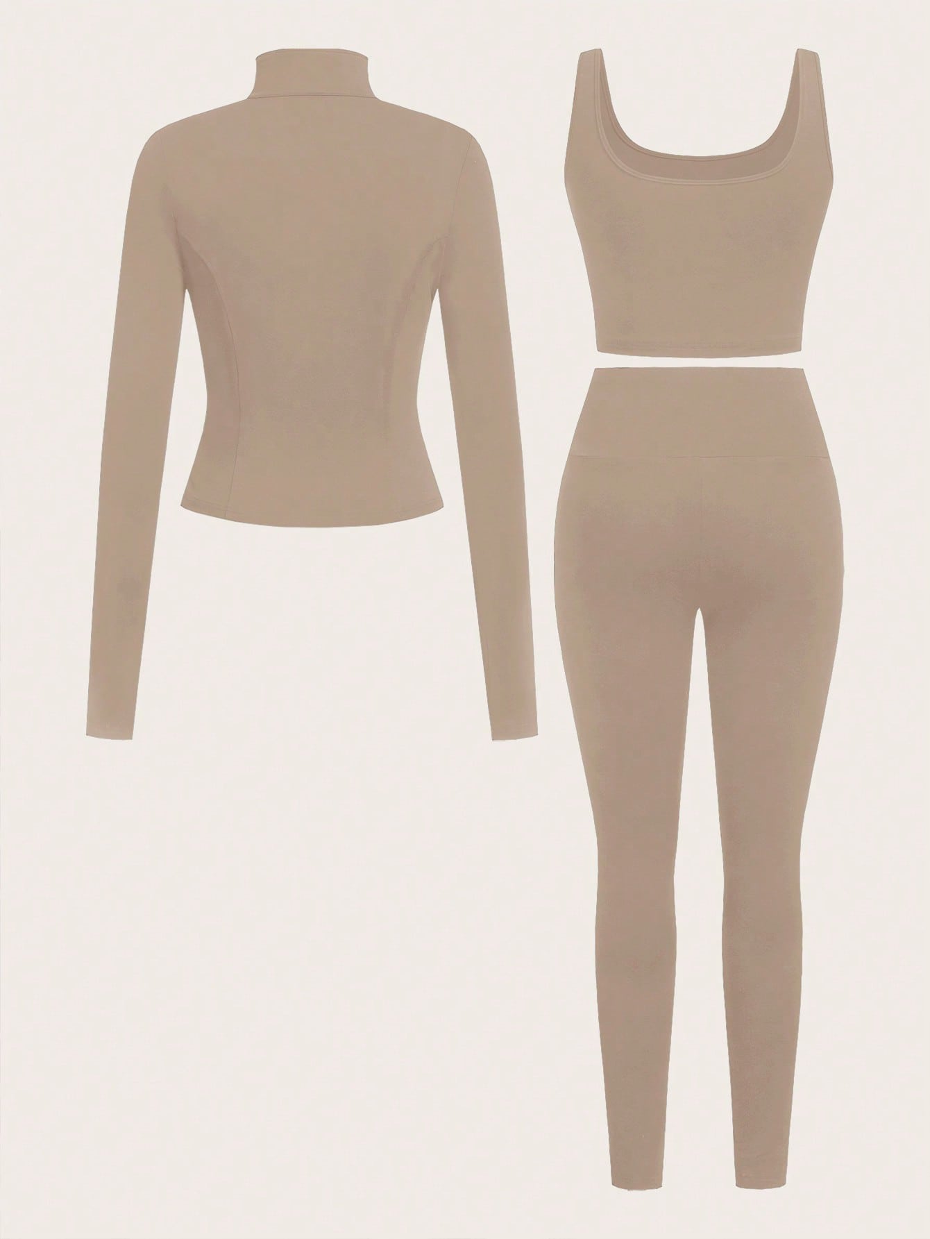 SHEIN EZwear Ensemble de 3 pièces de vêtements de sport pour femme comprenant un cardigan zippé en tricot noir, un débardeur et un pantalon