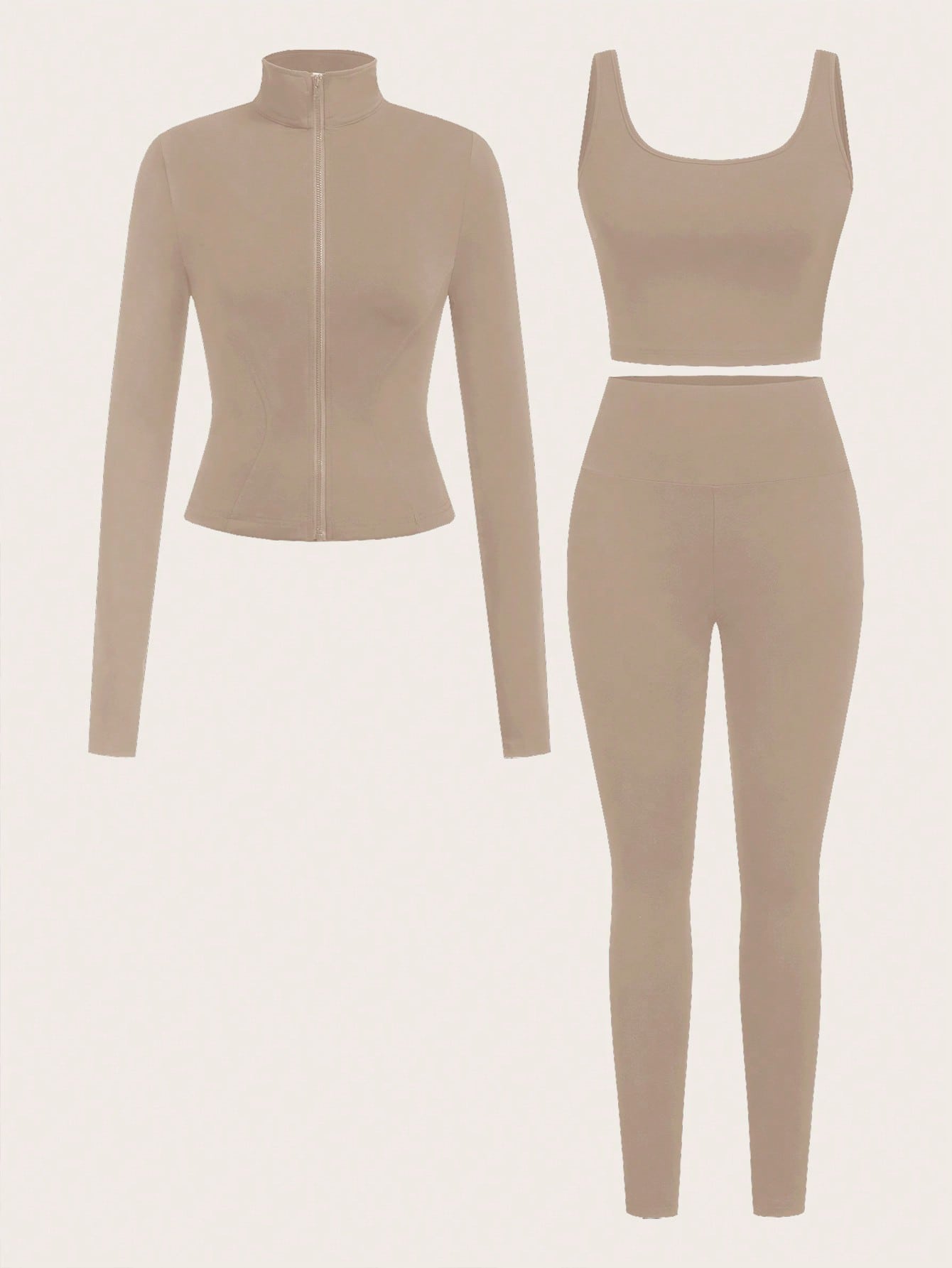 SHEIN EZwear Ensemble de 3 pièces de vêtements de sport pour femme comprenant un cardigan zippé en tricot noir, un débardeur et un pantalon