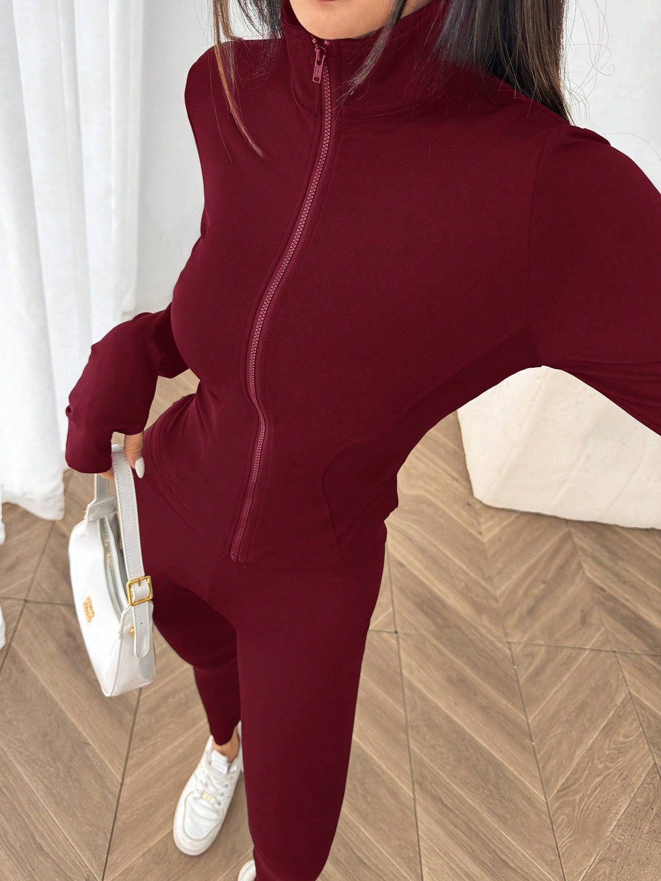 SHEIN EZwear Ensemble de 3 pièces de vêtements de sport pour femme comprenant un cardigan zippé en tricot noir, un débardeur et un pantalon