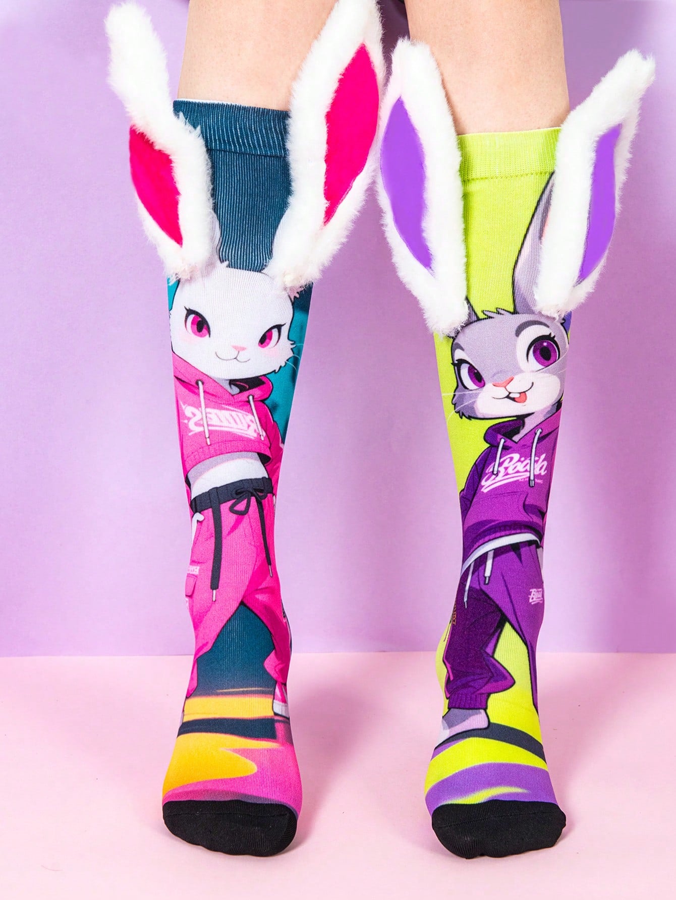 Chaussettes montantes mignonnes avec oreilles de lapin 3D pour enfants, chaussettes de fête élégantes pour enfants, rentrée scolaire, chaussettes de lapin amusantes et élégantes pour les petits fans