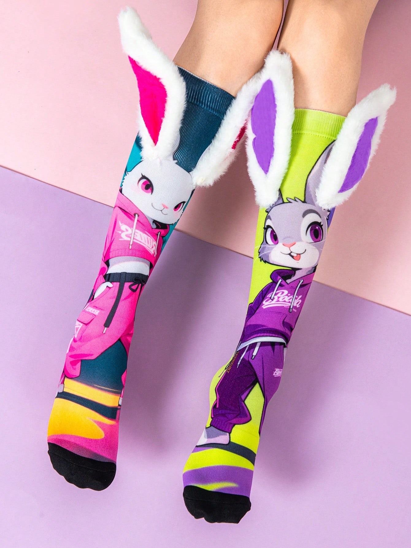Chaussettes montantes mignonnes avec oreilles de lapin 3D pour enfants, chaussettes de fête élégantes pour enfants, rentrée scolaire, chaussettes de lapin amusantes et élégantes pour les petits fans