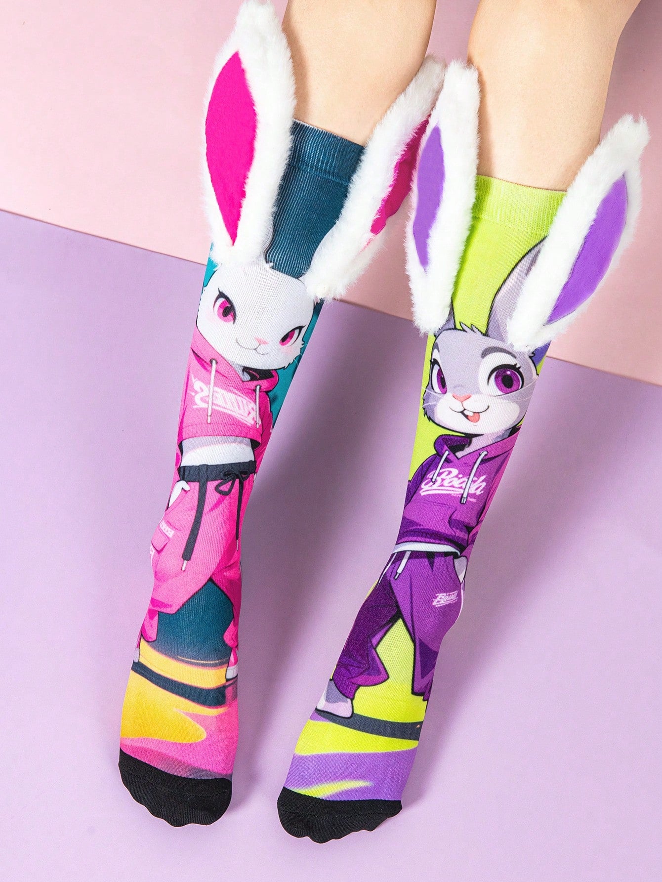 Chaussettes montantes mignonnes avec oreilles de lapin 3D pour enfants, chaussettes de fête élégantes pour enfants, rentrée scolaire, chaussettes de lapin amusantes et élégantes pour les petits fans
