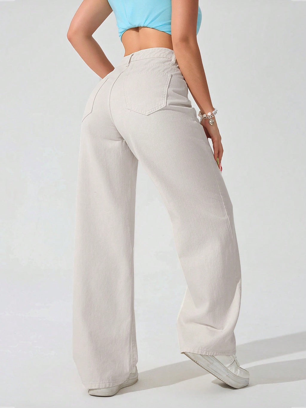 SHEIN x Lina SHEIN ICON Jeans droits taille mi-haute lavés décontractés de style rétro