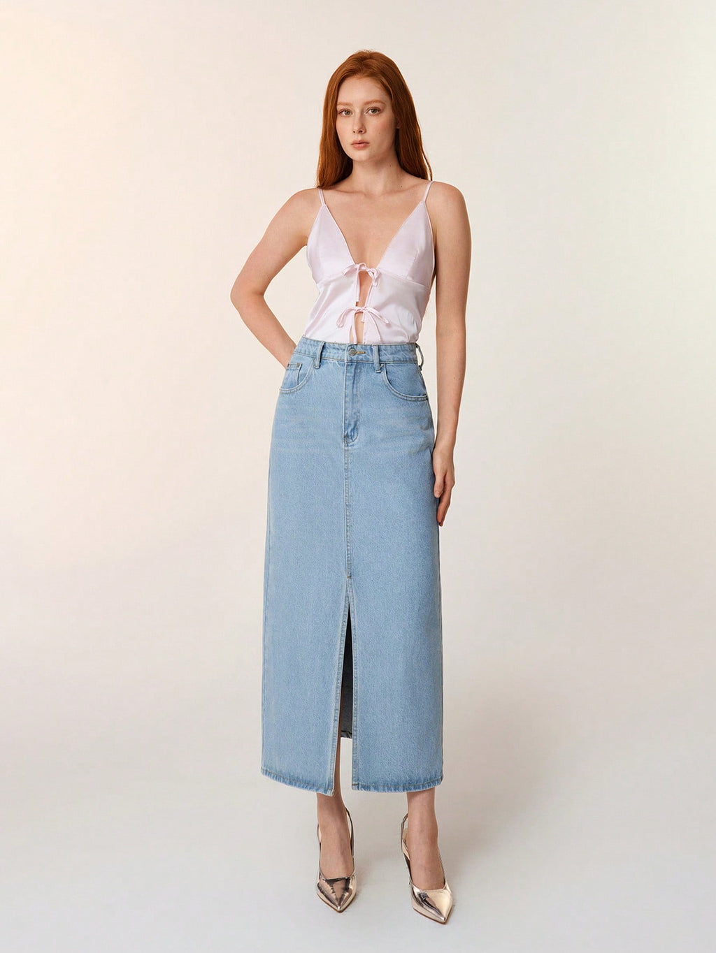 SHEIN EZwear Jupe en jean taille haute fendu