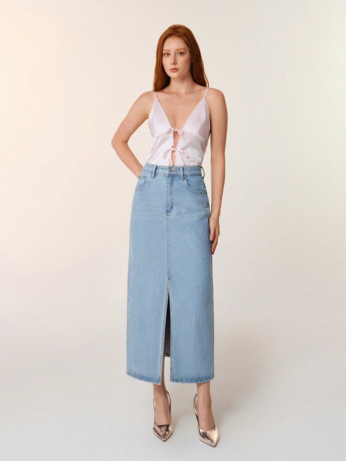 SHEIN EZwear Jupe en jean taille haute fendu