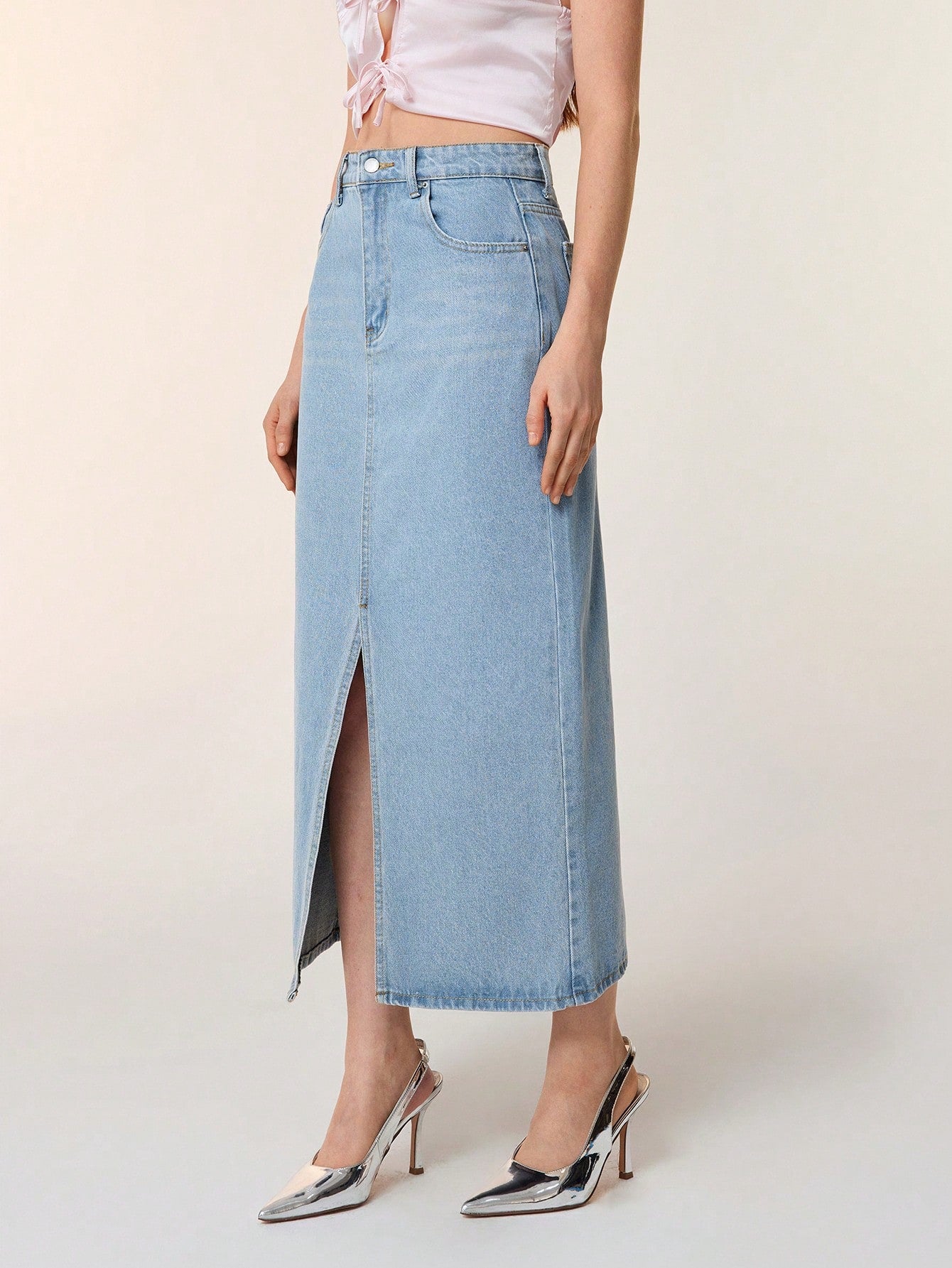 SHEIN EZwear Jupe en jean taille haute fendu