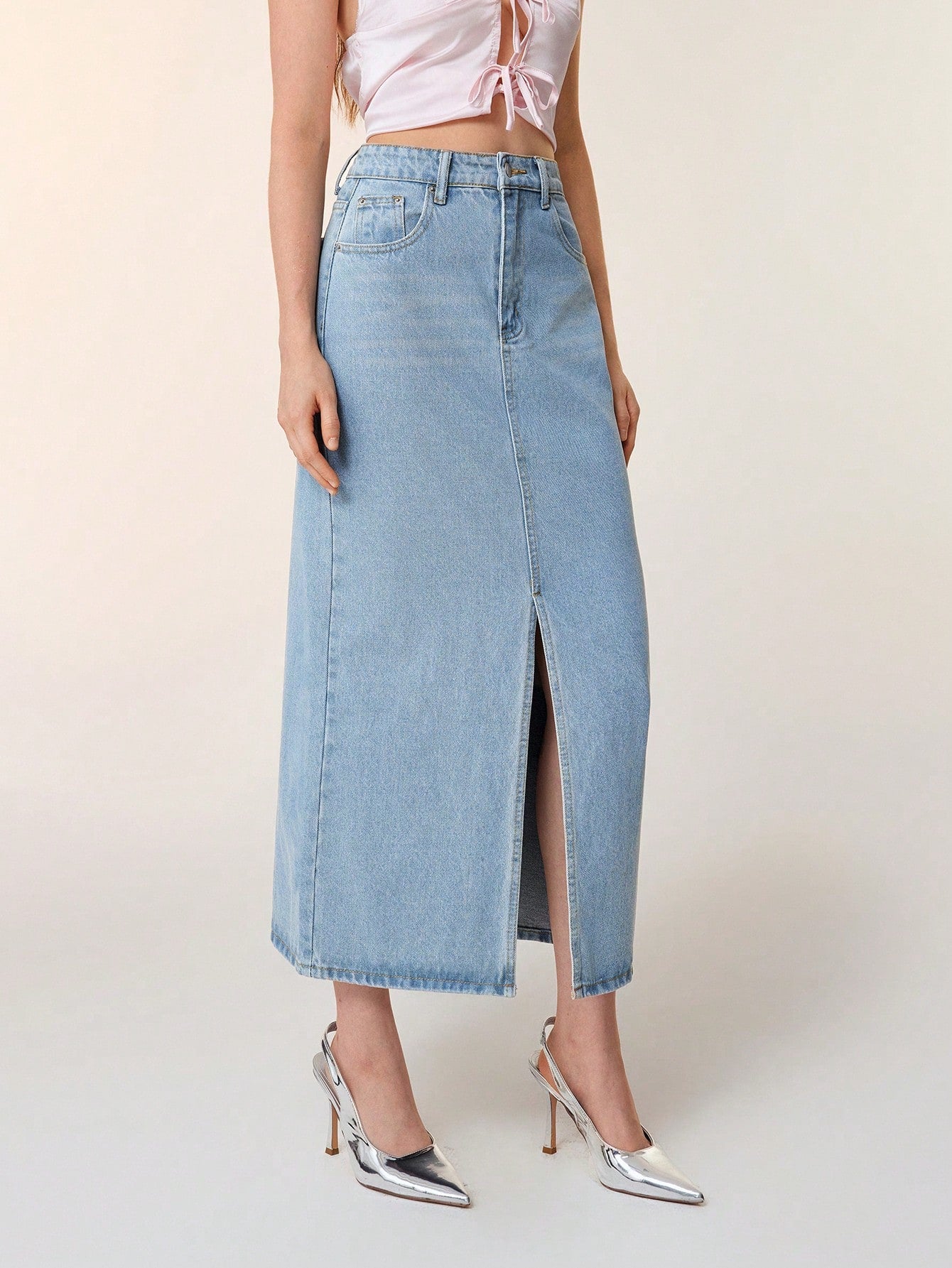 SHEIN EZwear Jupe en jean taille haute fendu