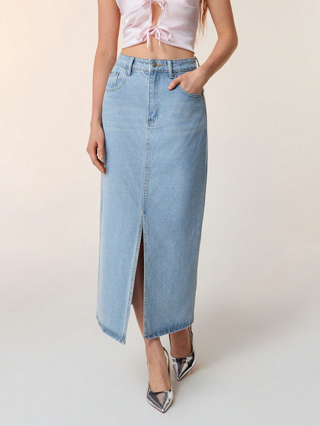 SHEIN EZwear Jupe en jean taille haute fendu