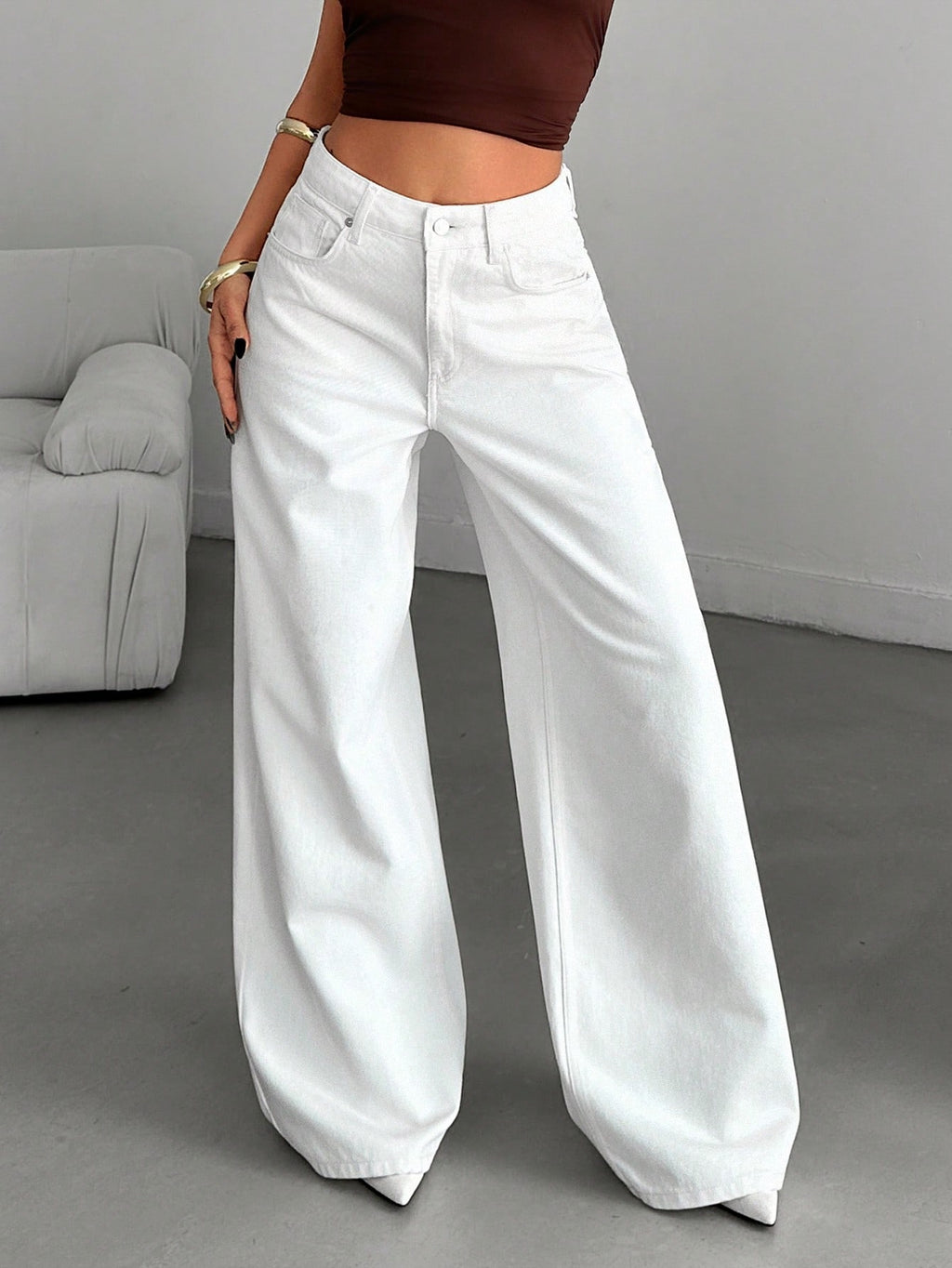 Jeans grande taille à jambes larges en coton 100%