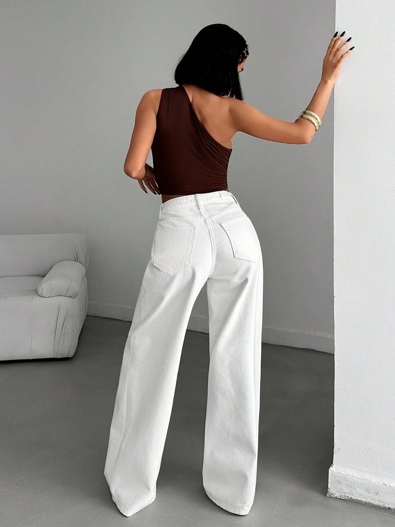 Jeans grande taille à jambes larges en coton 100%