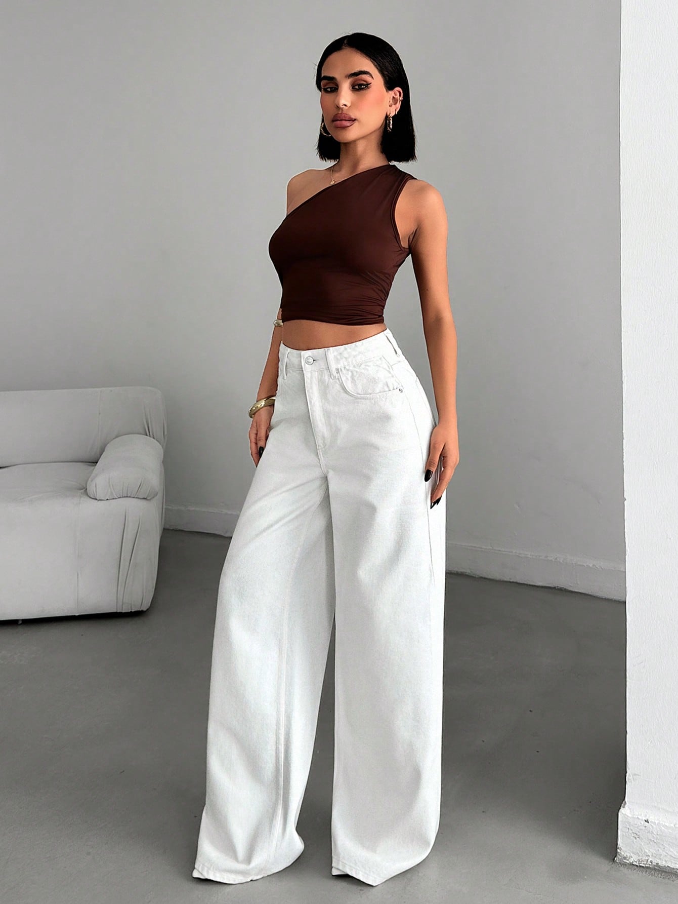Jeans grande taille à jambes larges en coton 100%