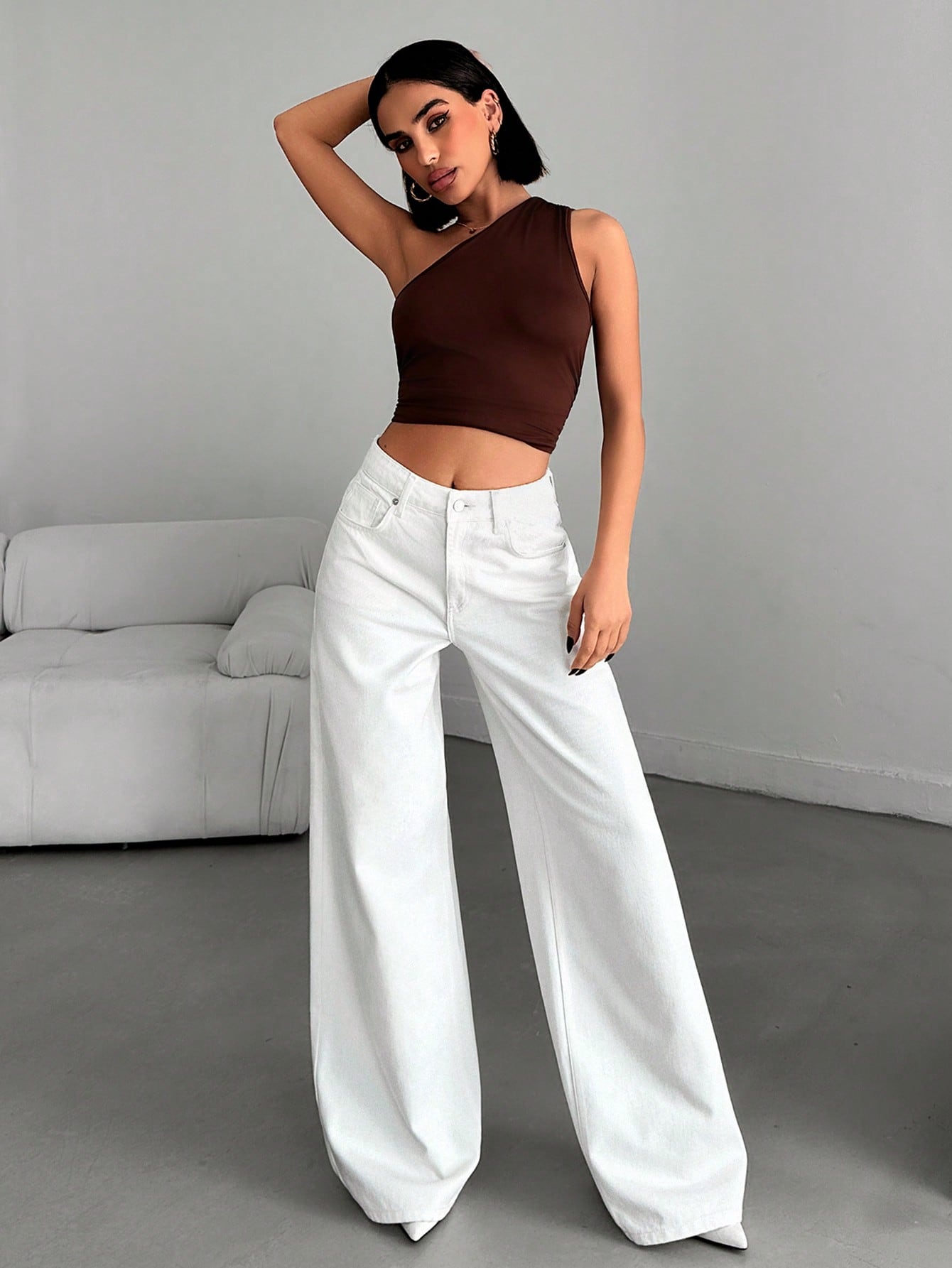 Jeans grande taille à jambes larges en coton 100%