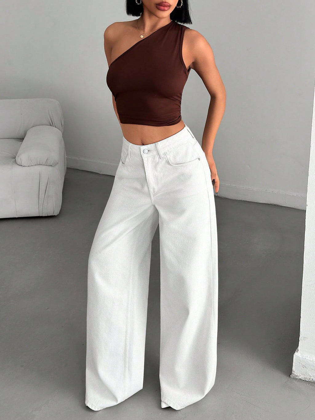 Jeans grande taille à jambes larges en coton 100%