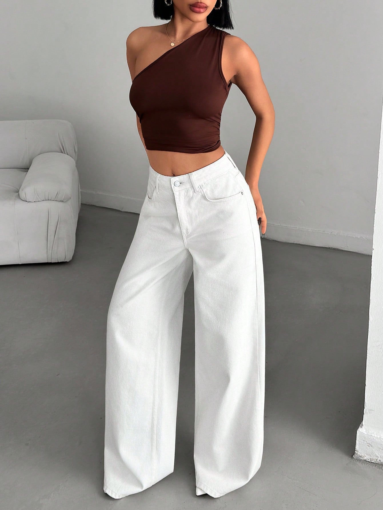 Jeans grande taille à jambes larges en coton 100%