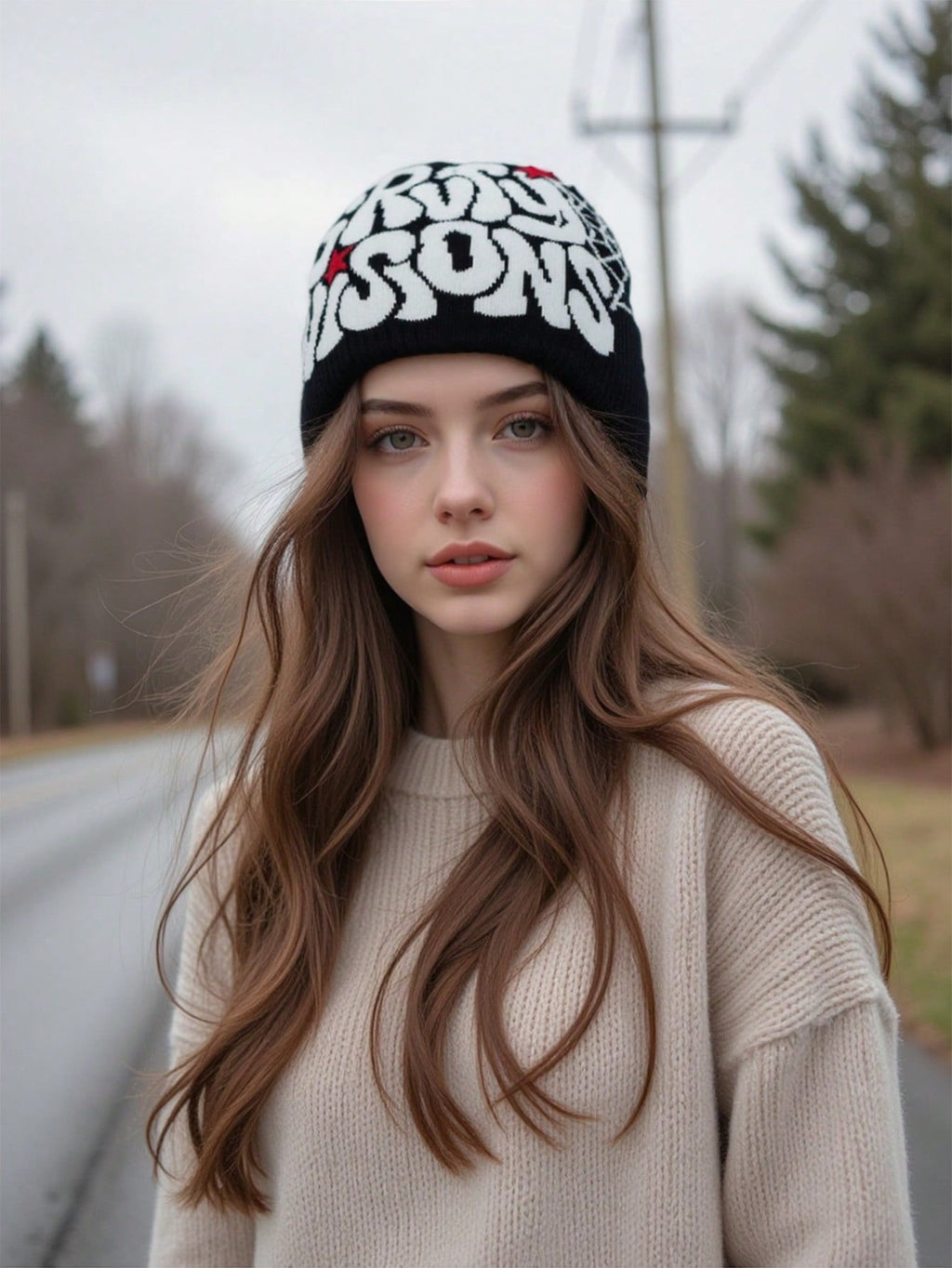 Bonnet tricoté chaud, style Y2K, casquette unisexe à design de lettre acrylique pour hommes et femmes, streetwear décontracté pour l'automne/l'hiver