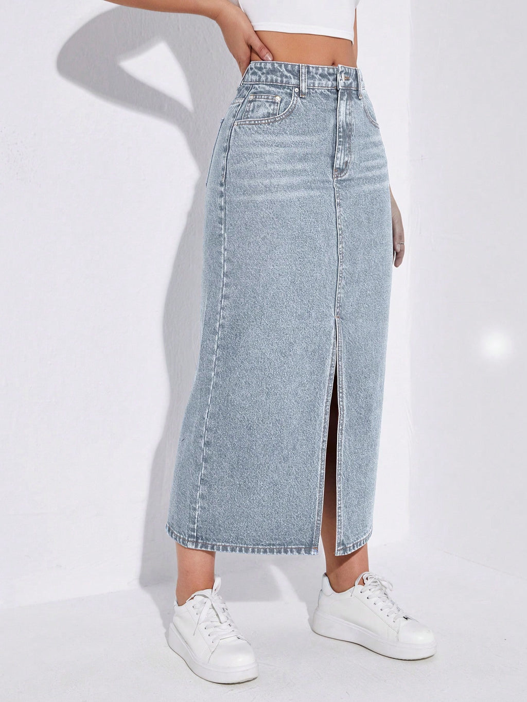 SHEIN EZwear Jupe en jean taille haute fendu
