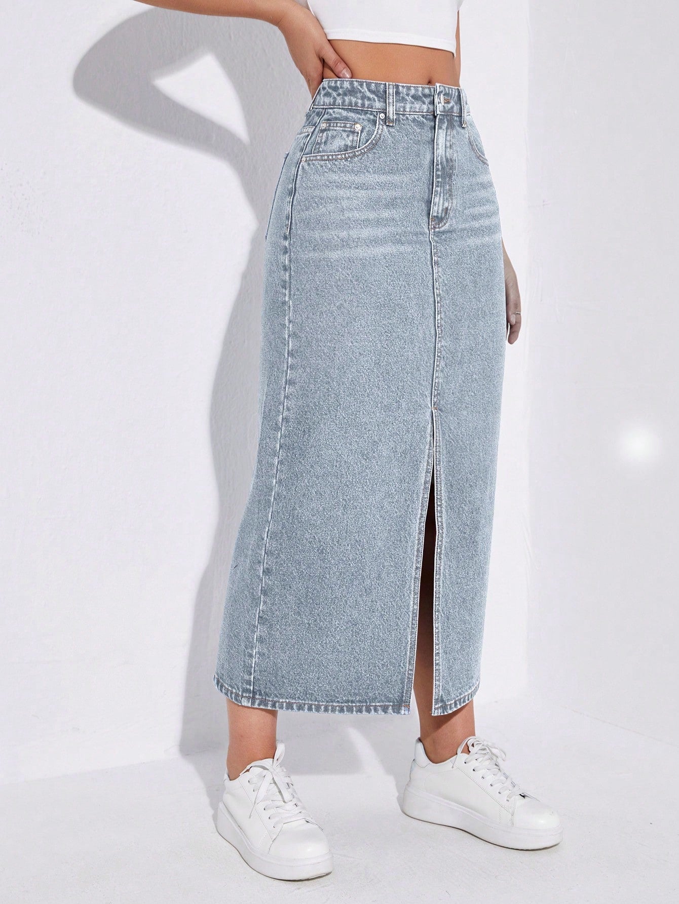 SHEIN EZwear Jupe en jean taille haute fendu