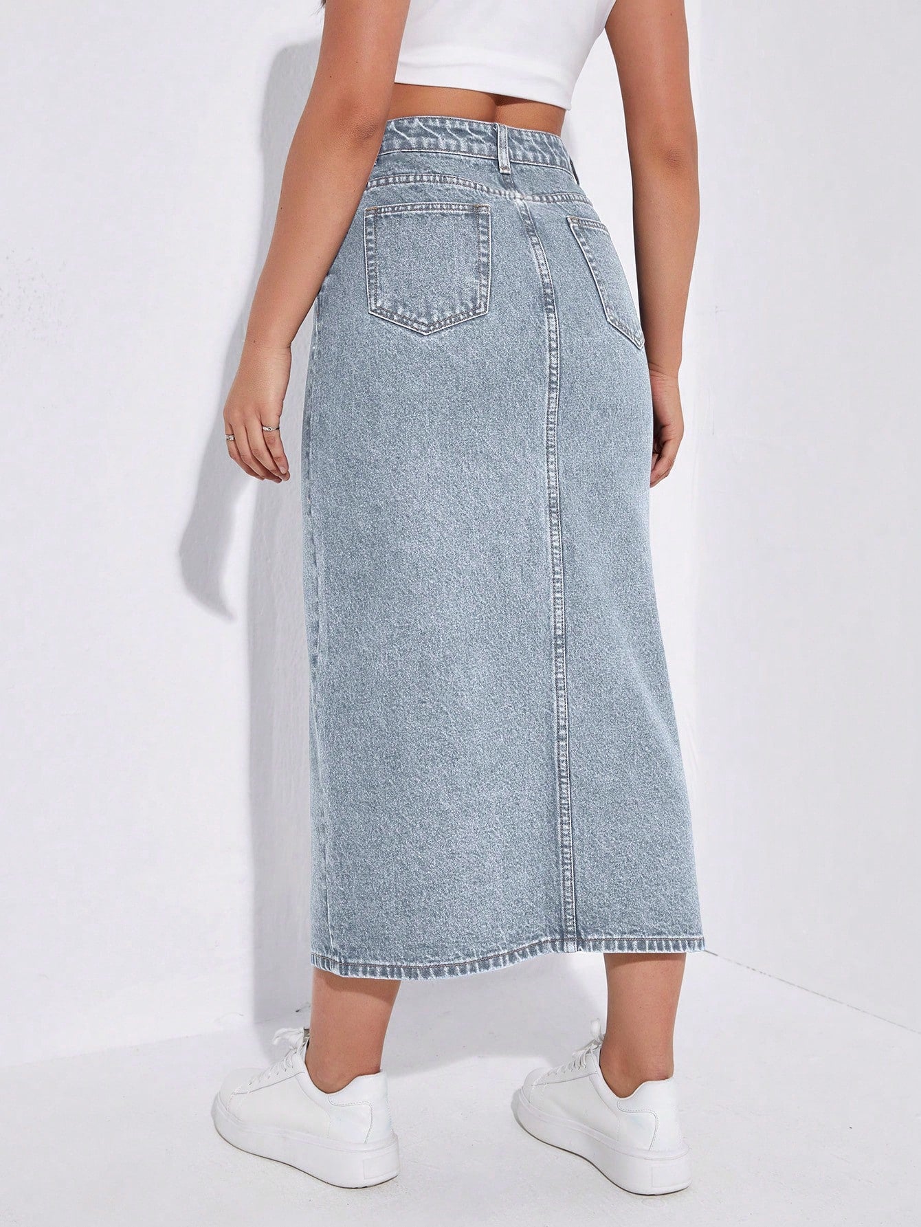 SHEIN EZwear Jupe en jean taille haute fendu