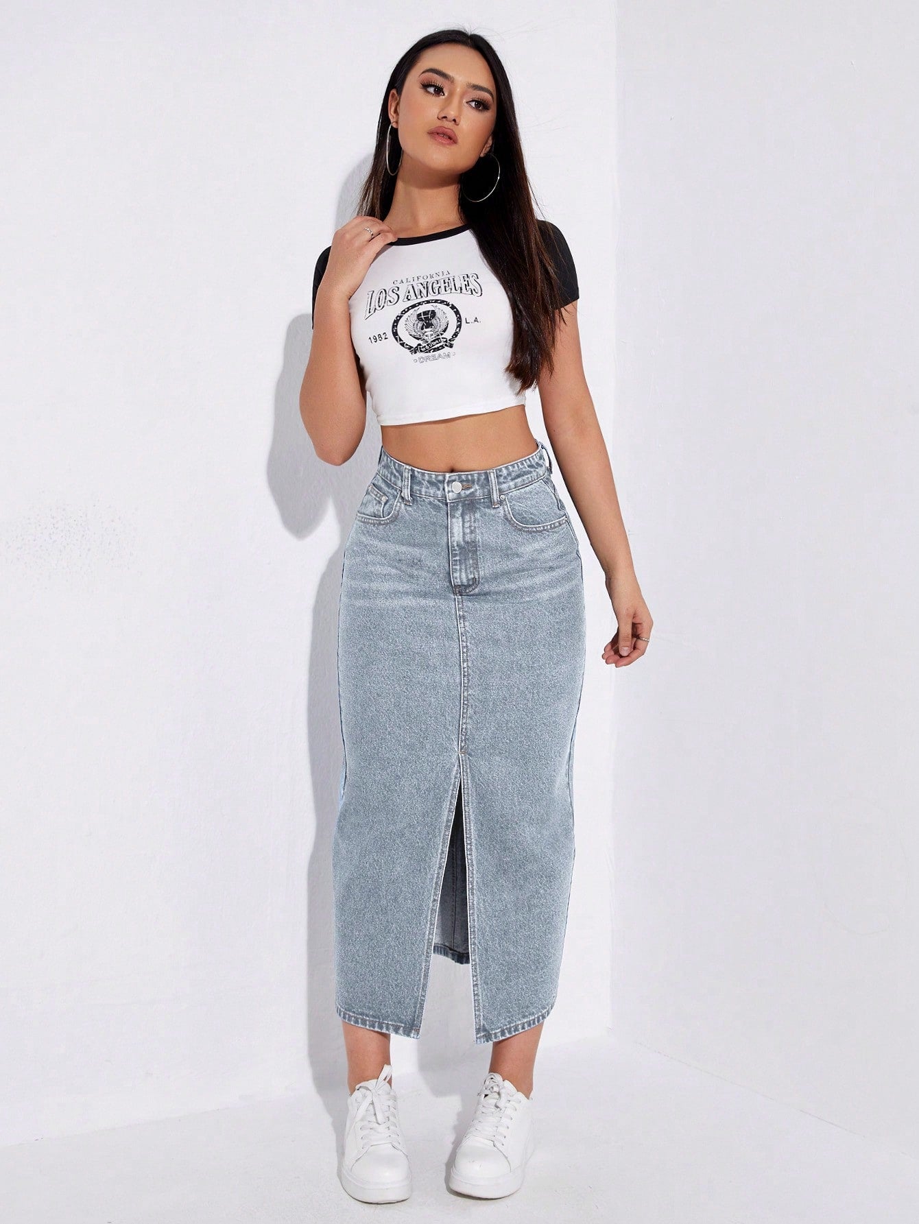 SHEIN EZwear Jupe en jean taille haute fendu