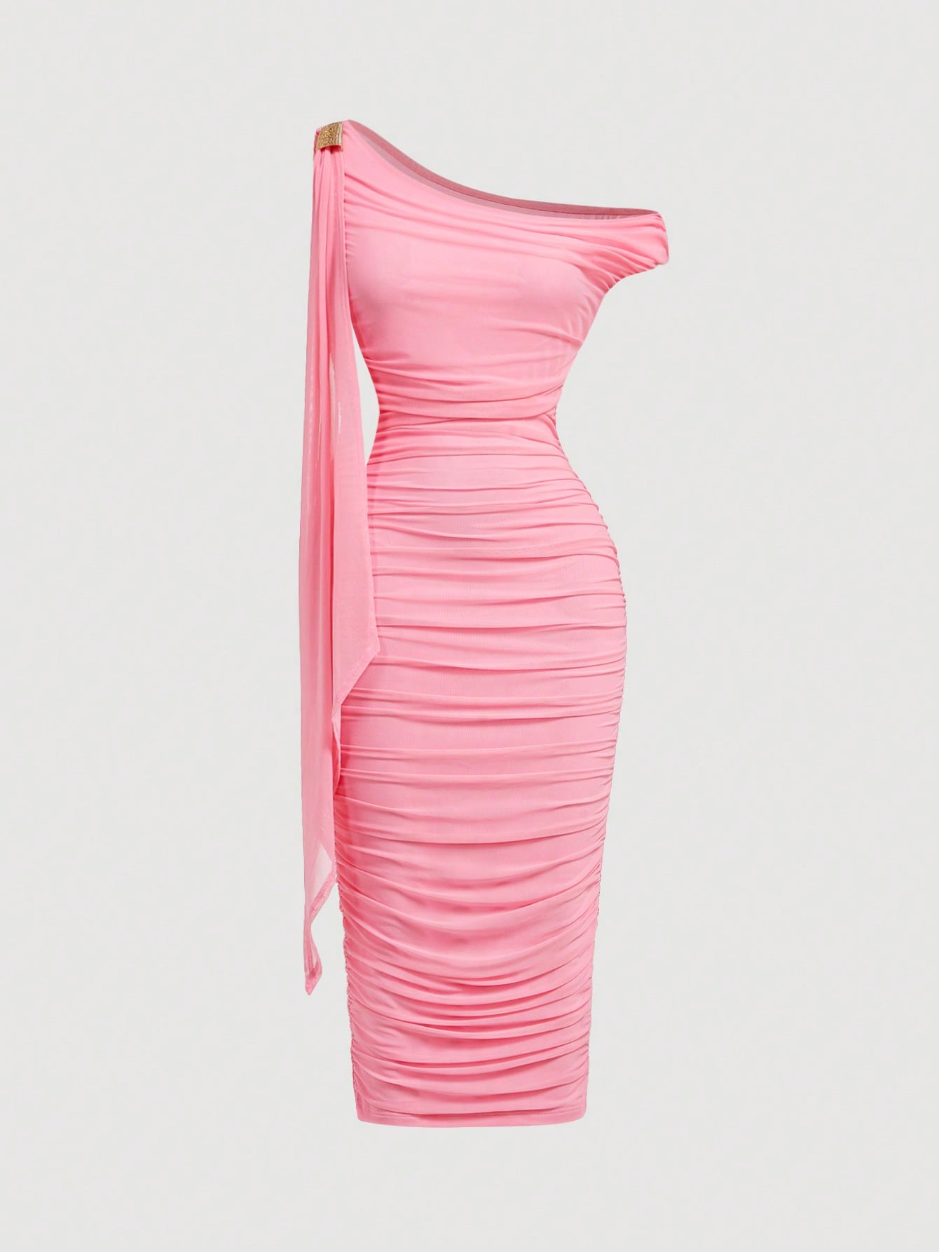 SHEIN MOD Robe mi-longue élégante pour femmes, coupe ajustée, col asymétrique, froncée, de couleur unie