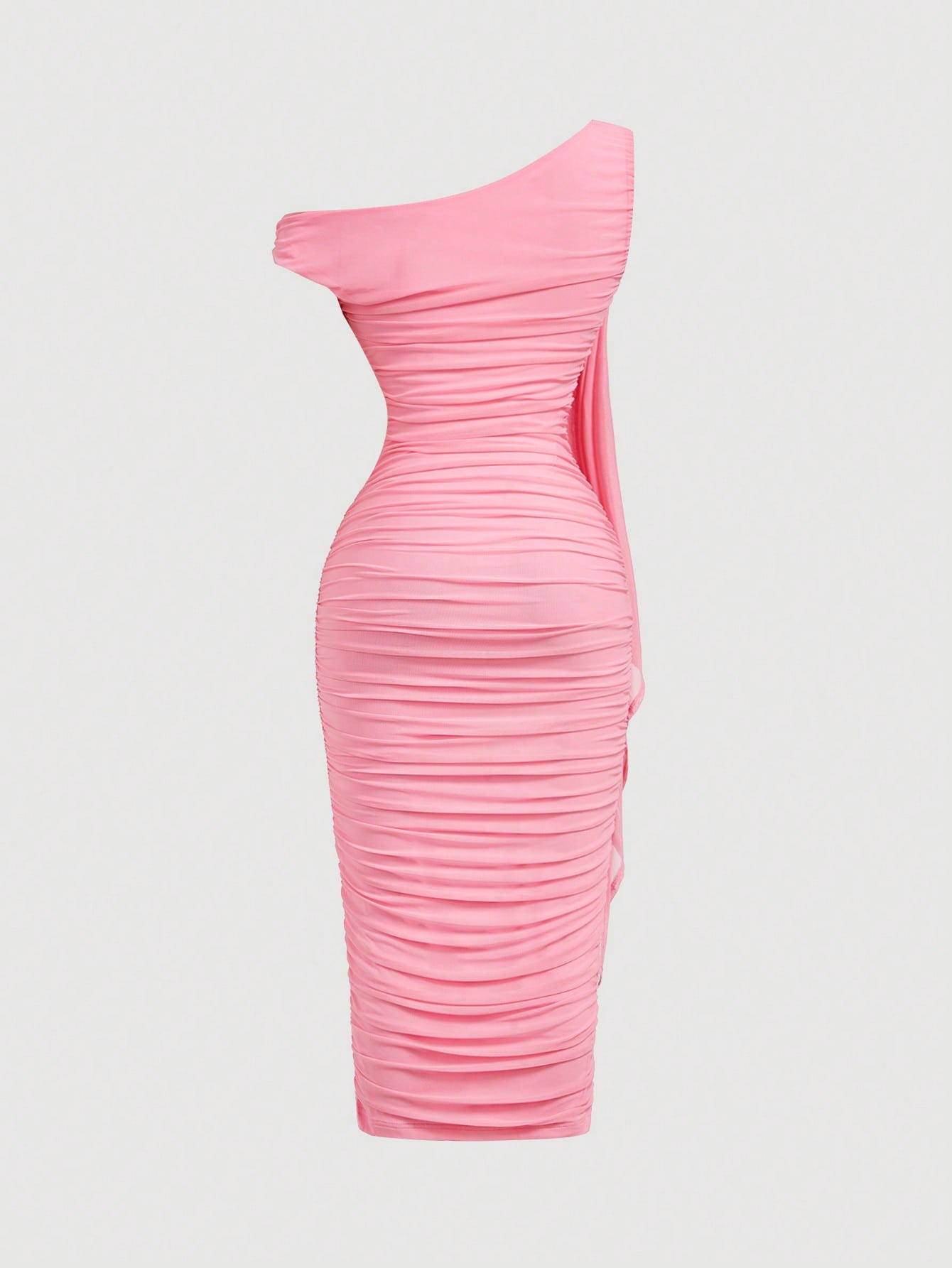 SHEIN MOD Robe mi-longue élégante pour femmes, coupe ajustée, col asymétrique, froncée, de couleur unie