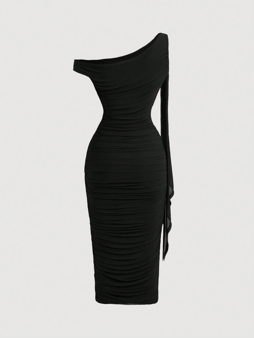 SHEIN MOD Robe mi-longue élégante pour femmes, coupe ajustée, col asymétrique, froncée, de couleur unie