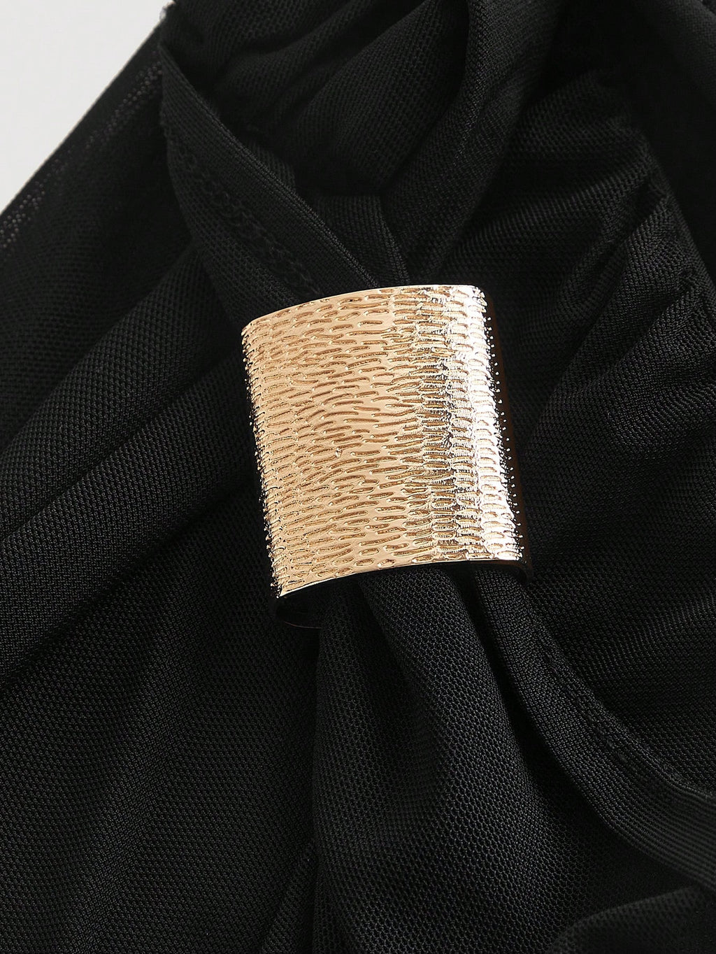 SHEIN MOD Robe mi-longue élégante pour femmes, coupe ajustée, col asymétrique, froncée, de couleur unie