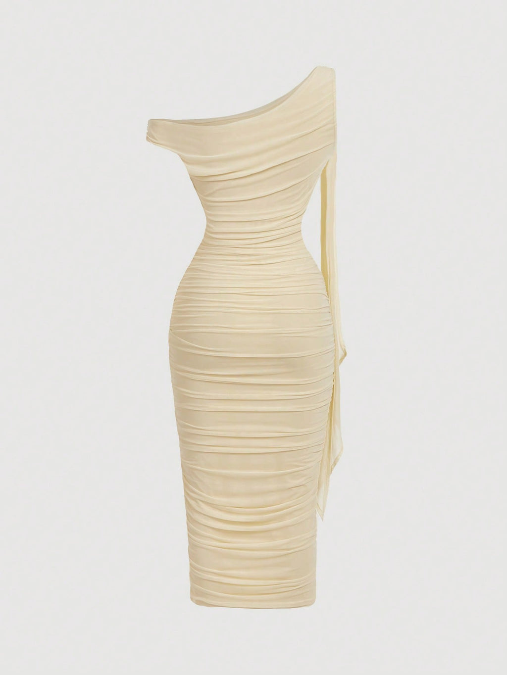 SHEIN MOD Robe mi-longue élégante pour femmes, coupe ajustée, col asymétrique, froncée, de couleur unie