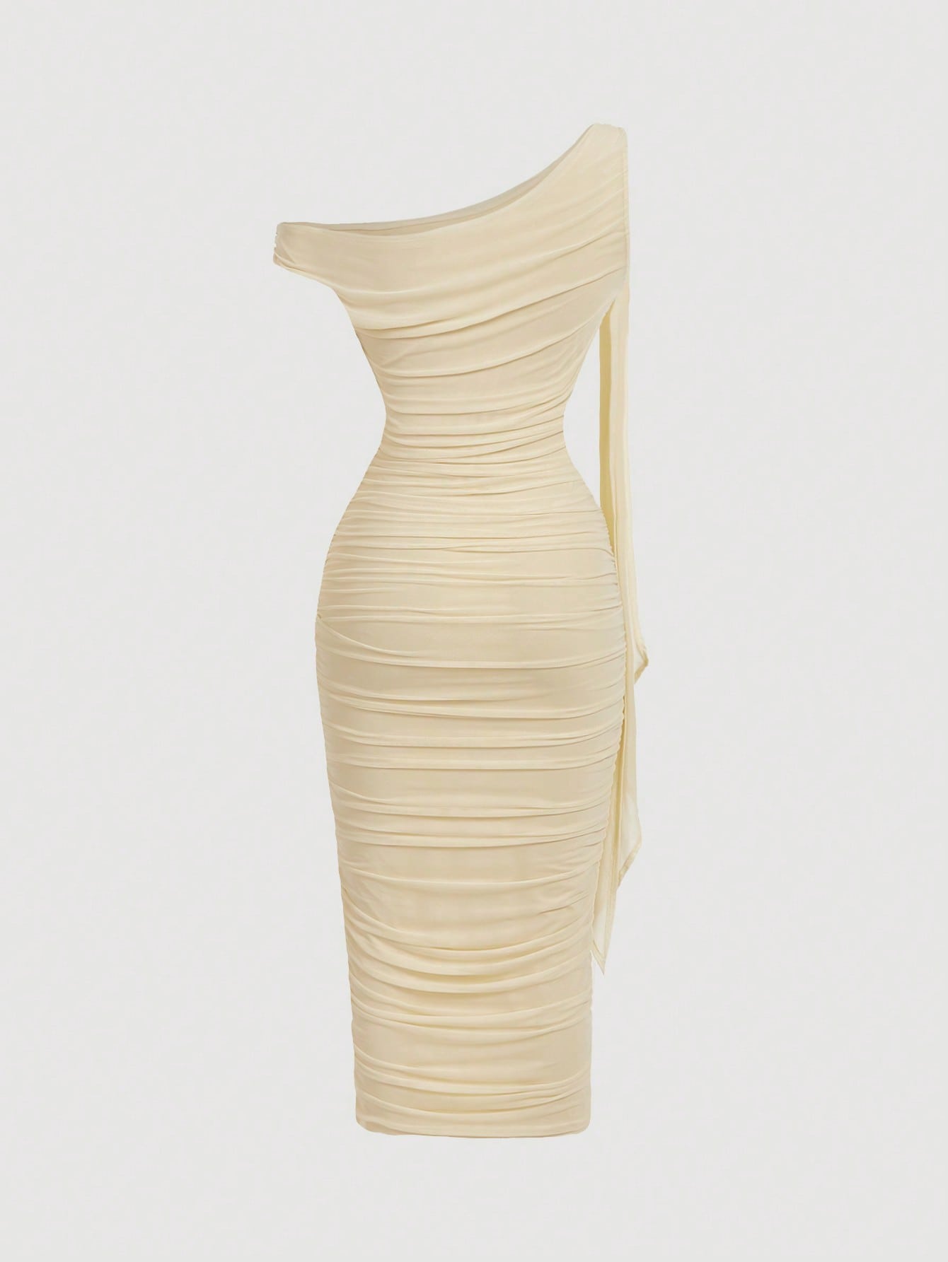 SHEIN MOD Robe mi-longue élégante pour femmes, coupe ajustée, col asymétrique, froncée, de couleur unie