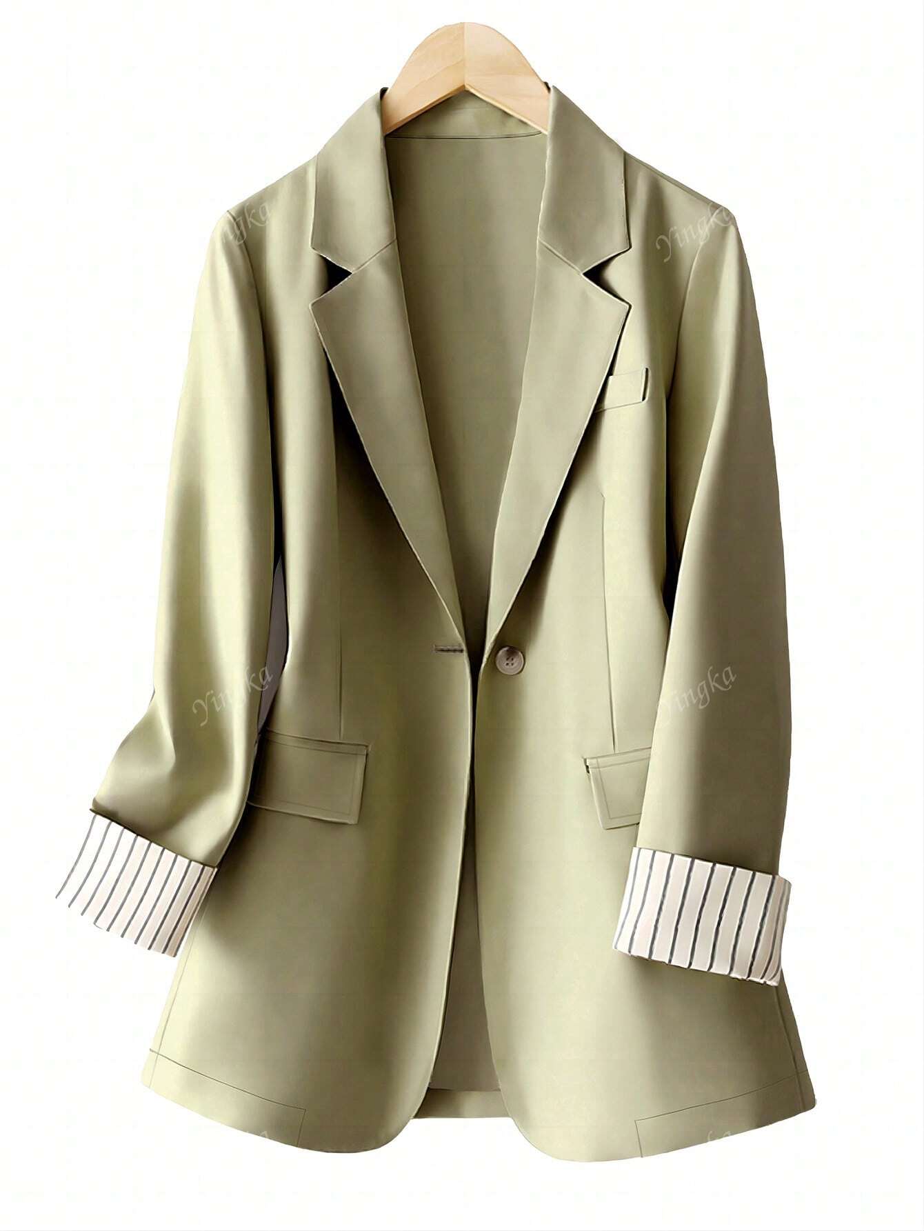 Blazer régulier pour femmes avec revers à rayures patchwork et un bouton