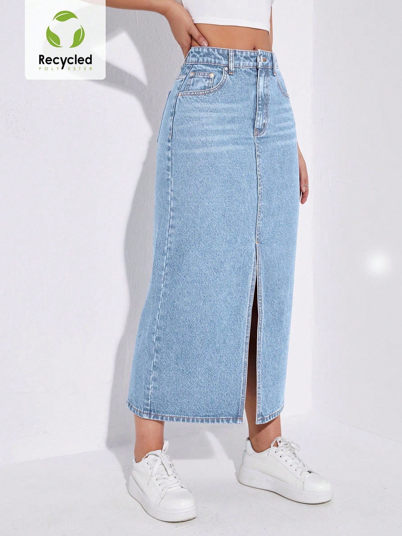 SHEIN EZwear Jupe en jean taille haute fendu